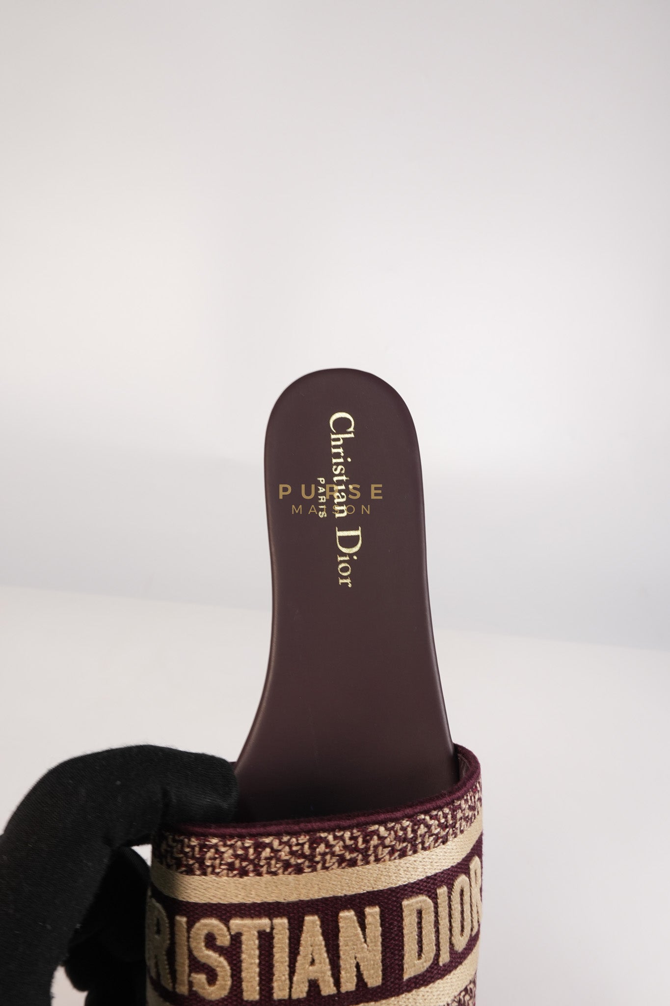 Dway Mules Slide Sandals in Burgundy Canvas Embroidered Size 38 EU(25cm) | Purse Maison Luxury Bags Shop