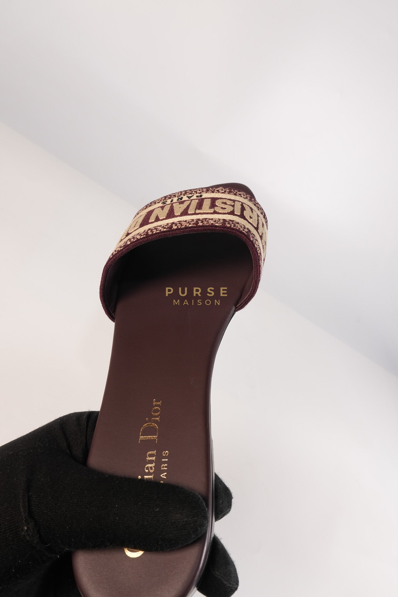 Dway Mules Slide Sandals in Burgundy Canvas Embroidered Size 38 EU(25cm) | Purse Maison Luxury Bags Shop