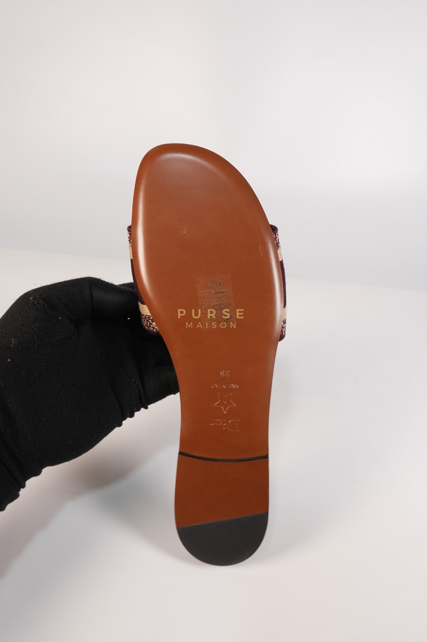 Dway Mules Slide Sandals in Burgundy Canvas Embroidered Size 38 EU(25cm) | Purse Maison Luxury Bags Shop