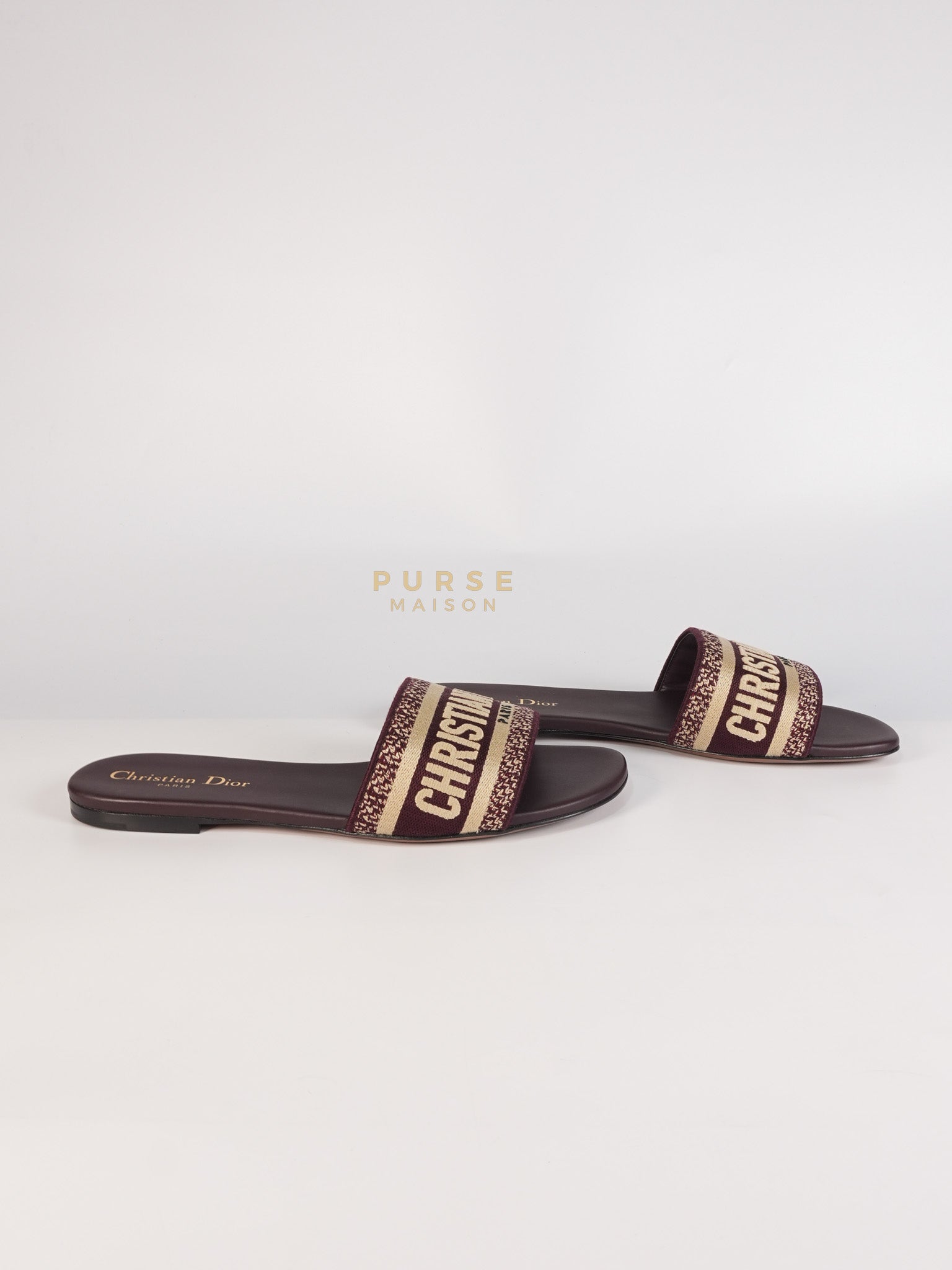 Dway Mules Slide Sandals in Burgundy Canvas Embroidered Size 38 EU(25cm) | Purse Maison Luxury Bags Shop