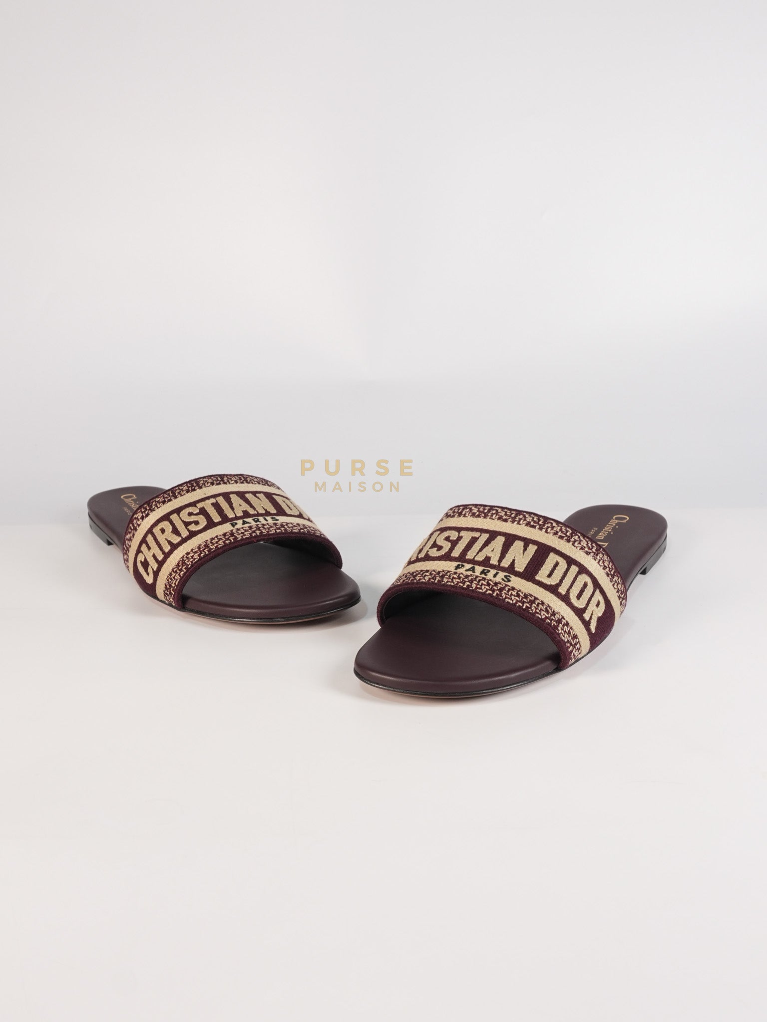 Dway Mules Slide Sandals in Burgundy Canvas Embroidered Size 38 EU(25cm) | Purse Maison Luxury Bags Shop