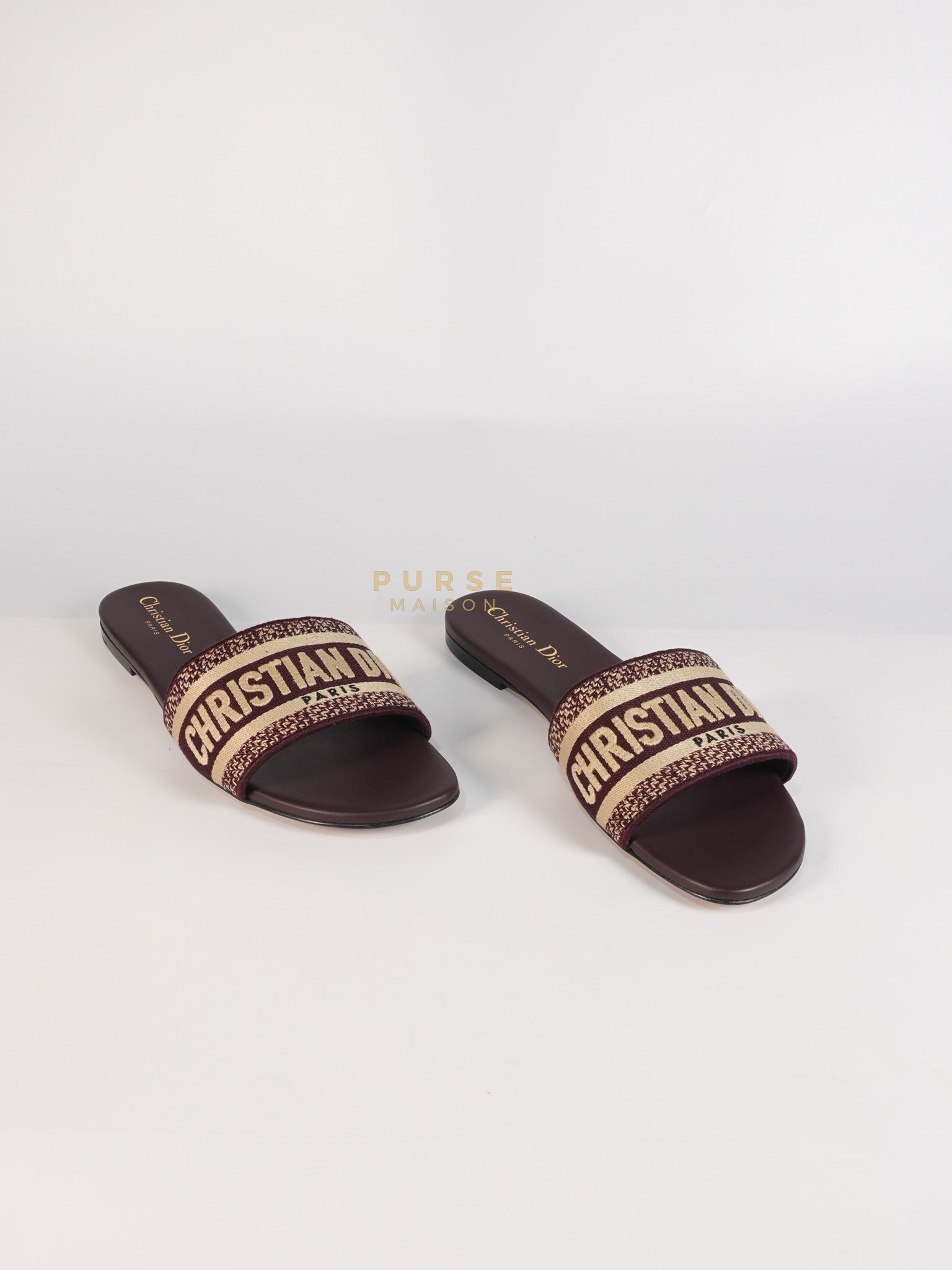 Dway Mules Slide Sandals in Burgundy Canvas Embroidered Size 38 EU(25cm) | Purse Maison Luxury Bags Shop