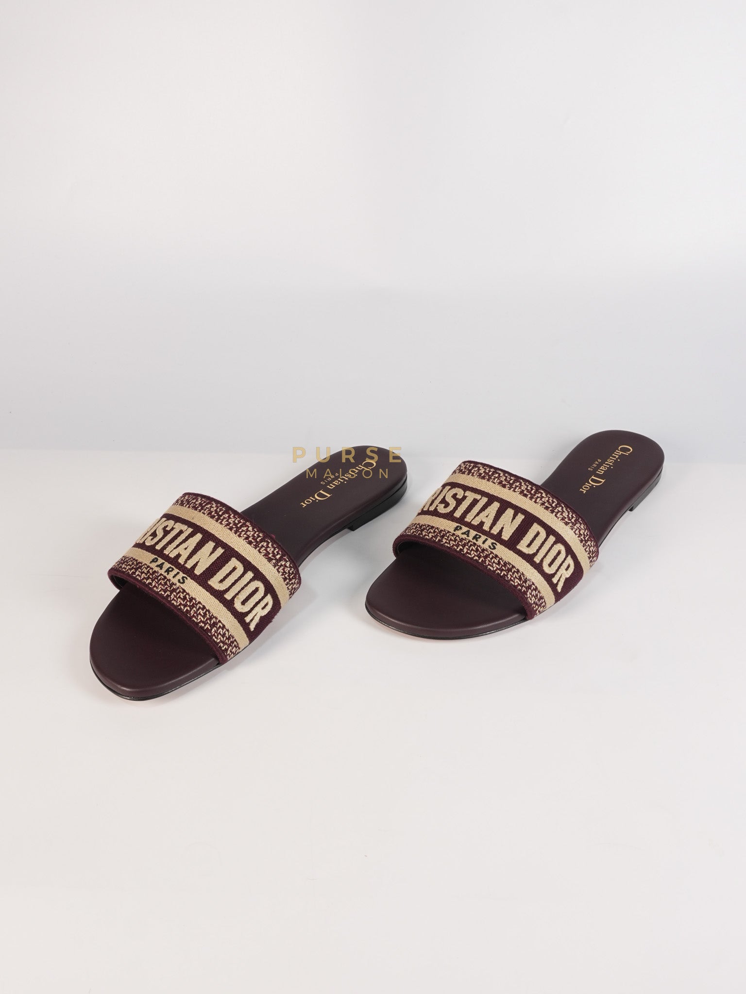 Dway Mules Slide Sandals in Burgundy Canvas Embroidered Size 38 EU(25cm) | Purse Maison Luxury Bags Shop