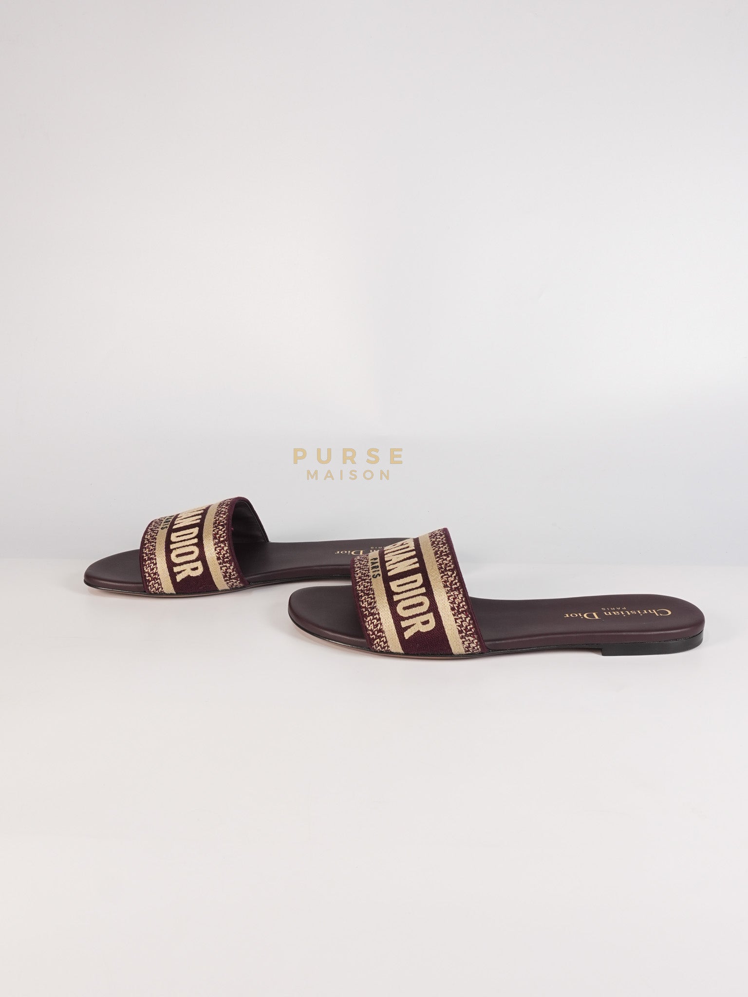 Dway Mules Slide Sandals in Burgundy Canvas Embroidered Size 38 EU(25cm) | Purse Maison Luxury Bags Shop
