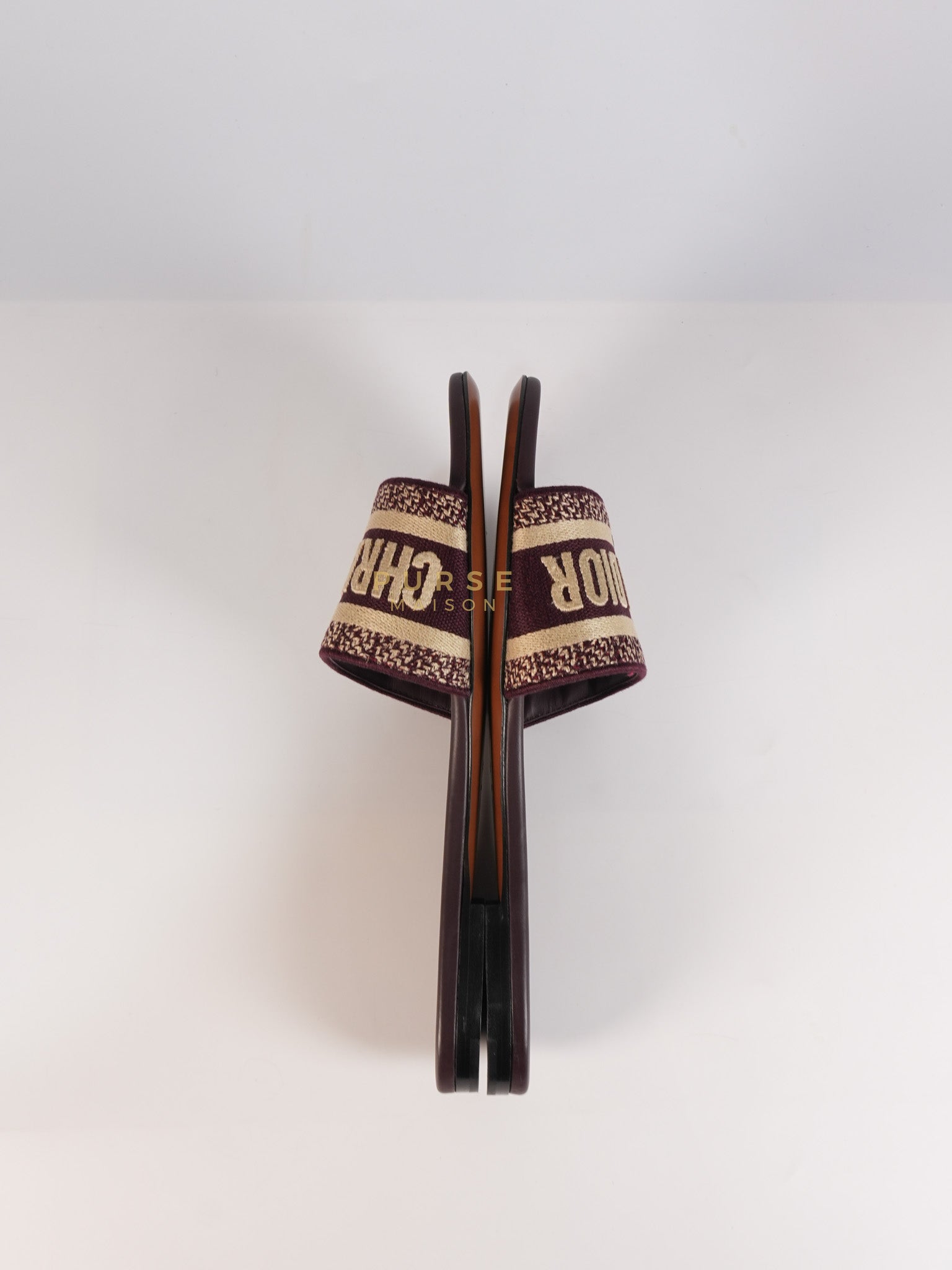 Dway Mules Slide Sandals in Burgundy Canvas Embroidered Size 38 EU(25cm) | Purse Maison Luxury Bags Shop