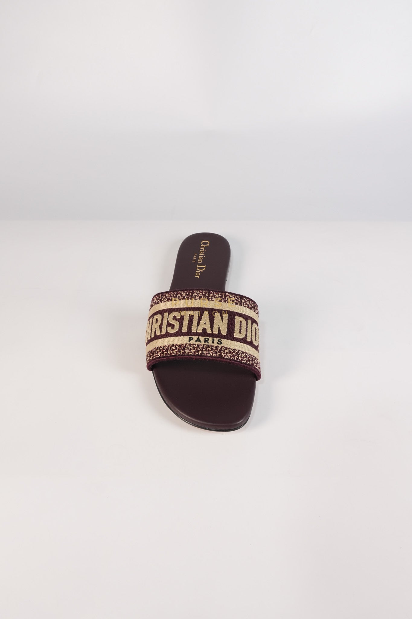 Dway Mules Slide Sandals in Burgundy Canvas Embroidered Size 38 EU(25cm) | Purse Maison Luxury Bags Shop