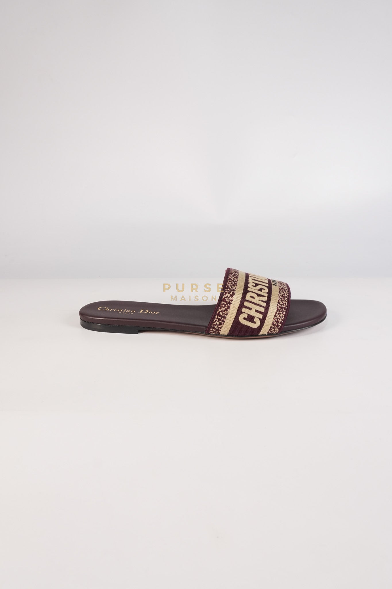 Dway Mules Slide Sandals in Burgundy Canvas Embroidered Size 38 EU(25cm) | Purse Maison Luxury Bags Shop