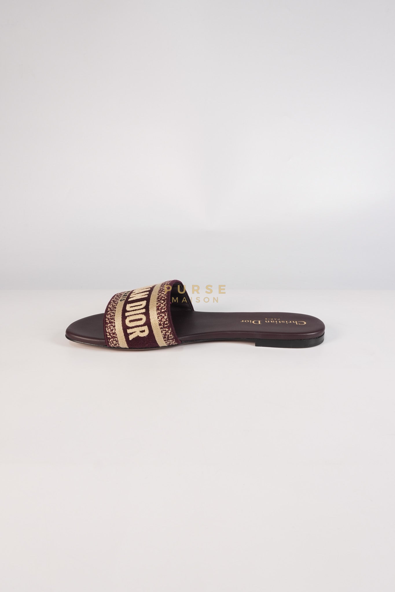 Dway Mules Slide Sandals in Burgundy Canvas Embroidered Size 38 EU(25cm) | Purse Maison Luxury Bags Shop