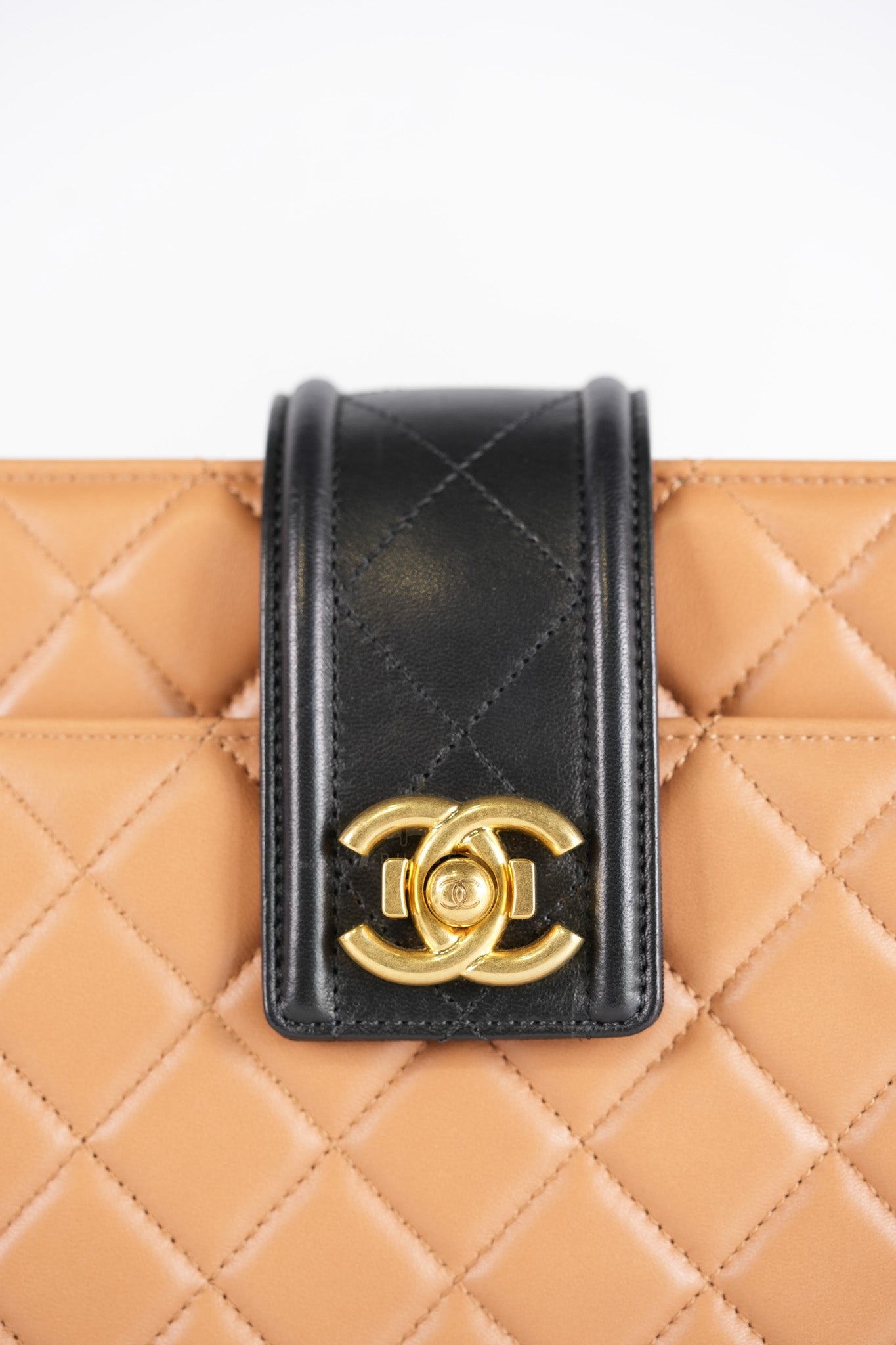 Elegant CC Tote Bag Medium in Beige Black Quilted Lambskin Leather Aged Gold Hardware(Series 23) | Purse Maison Luxury Bags Shop