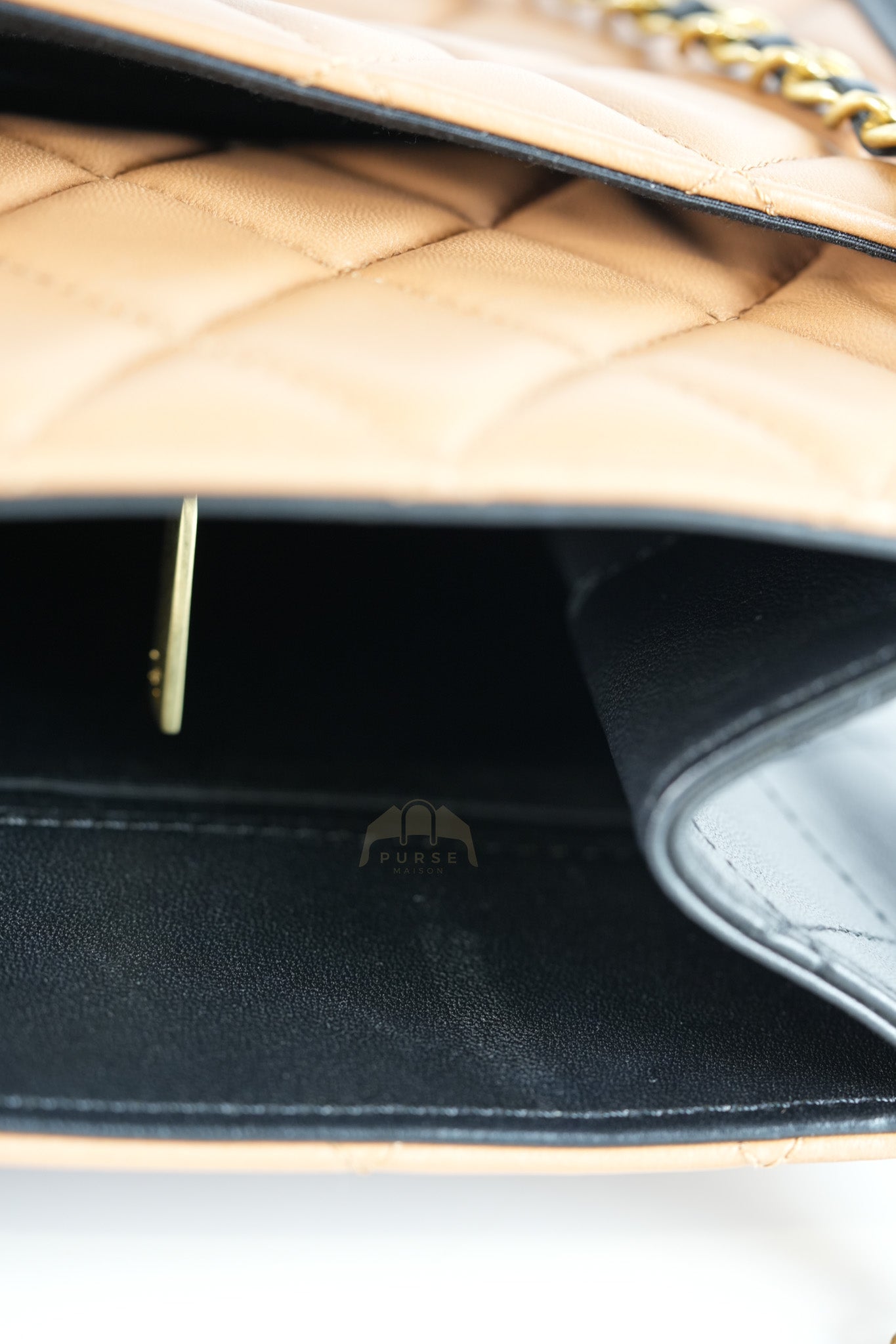 Elegant CC Tote Bag Medium in Beige Black Quilted Lambskin Leather Aged Gold Hardware(Series 23) | Purse Maison Luxury Bags Shop