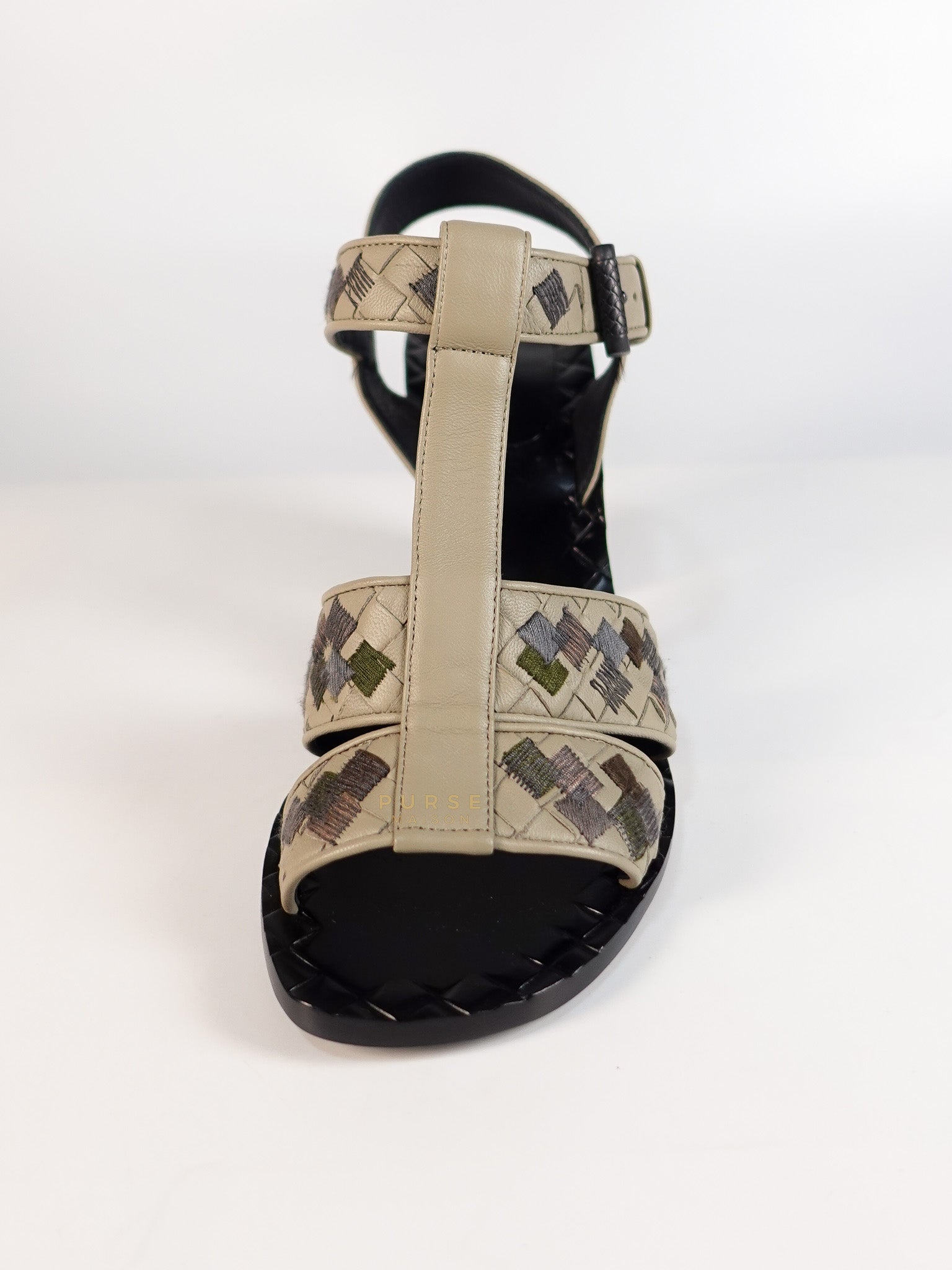 Embroidered Chunky Heels Sandals in Gray Size 39 EU (24.5cm) | Purse Maison Luxury Bags Shop