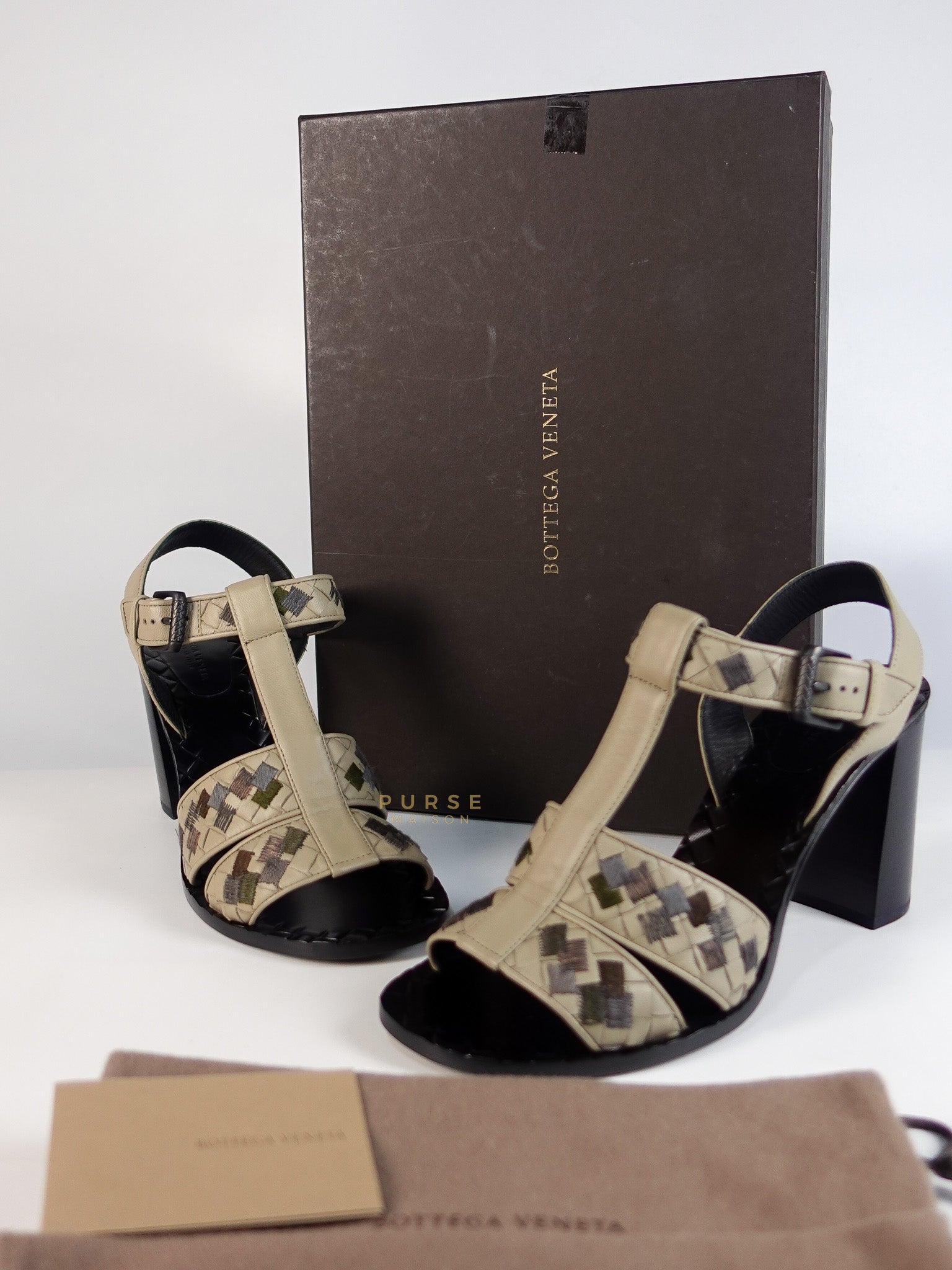 Embroidered Chunky Heels Sandals in Gray Size 39 EU (24.5cm) | Purse Maison Luxury Bags Shop