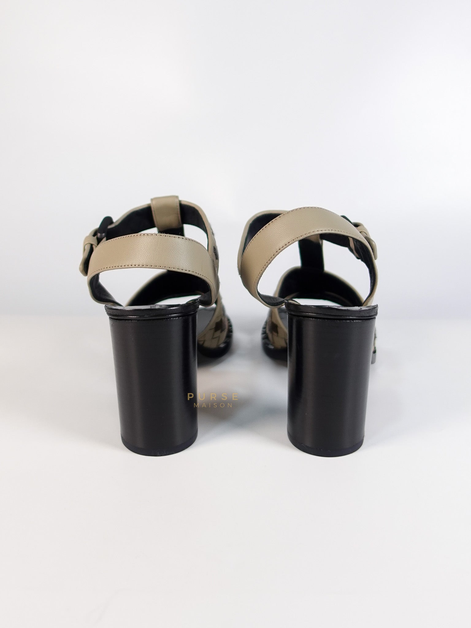 Embroidered Chunky Heels Sandals in Gray Size 39 EU (24.5cm) | Purse Maison Luxury Bags Shop