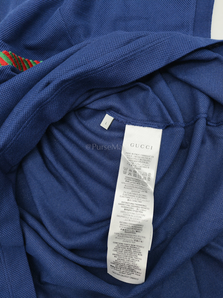 Embroidered Logo in Blue Pique Woven Polo Shirts Size Large | Purse Maison Luxury Bags Shop