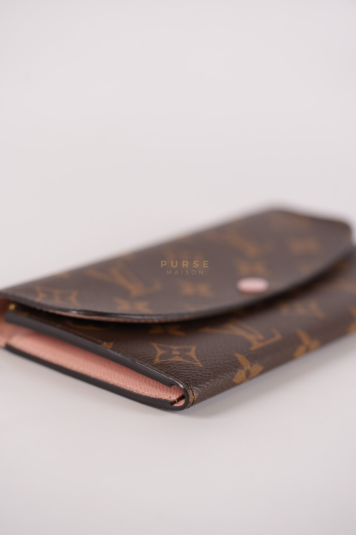Emilie Monogram Canvas Long Wallet in Rose Ballerine Interior (SN5109) | Purse Maison Luxury Bags Shop