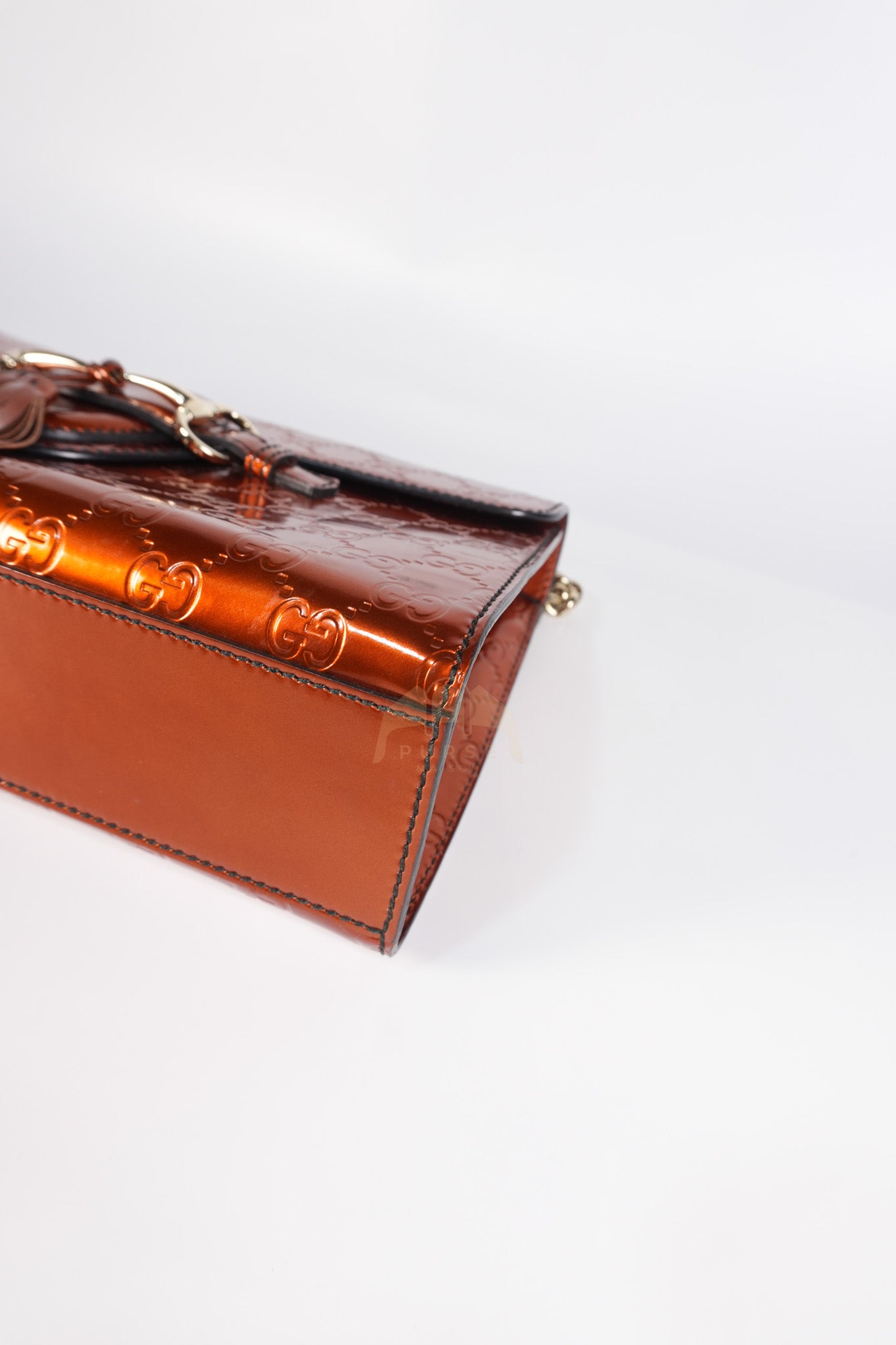 Emily Medium Metallic Guccissima Patent Orange Leather Chain Shoulder Bag | Purse Maison Luxury Bags Shop