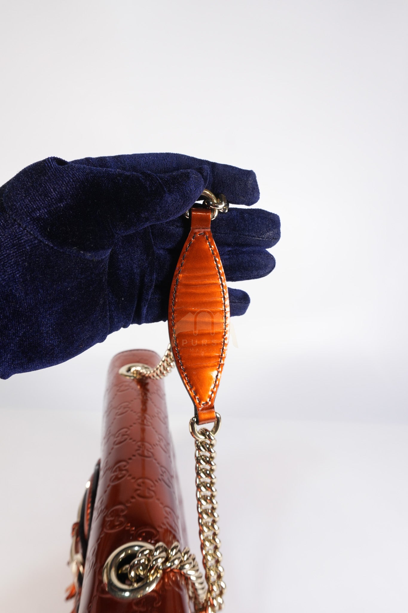 Emily Medium Metallic Guccissima Patent Orange Leather Chain Shoulder Bag | Purse Maison Luxury Bags Shop