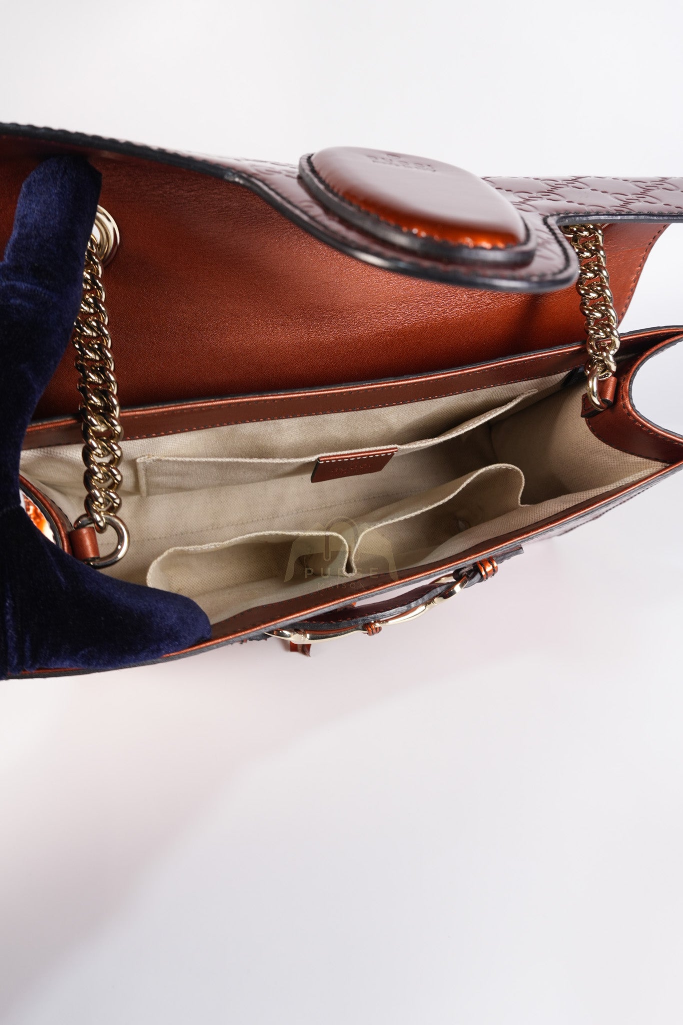 Emily Medium Metallic Guccissima Patent Orange Leather Chain Shoulder Bag | Purse Maison Luxury Bags Shop