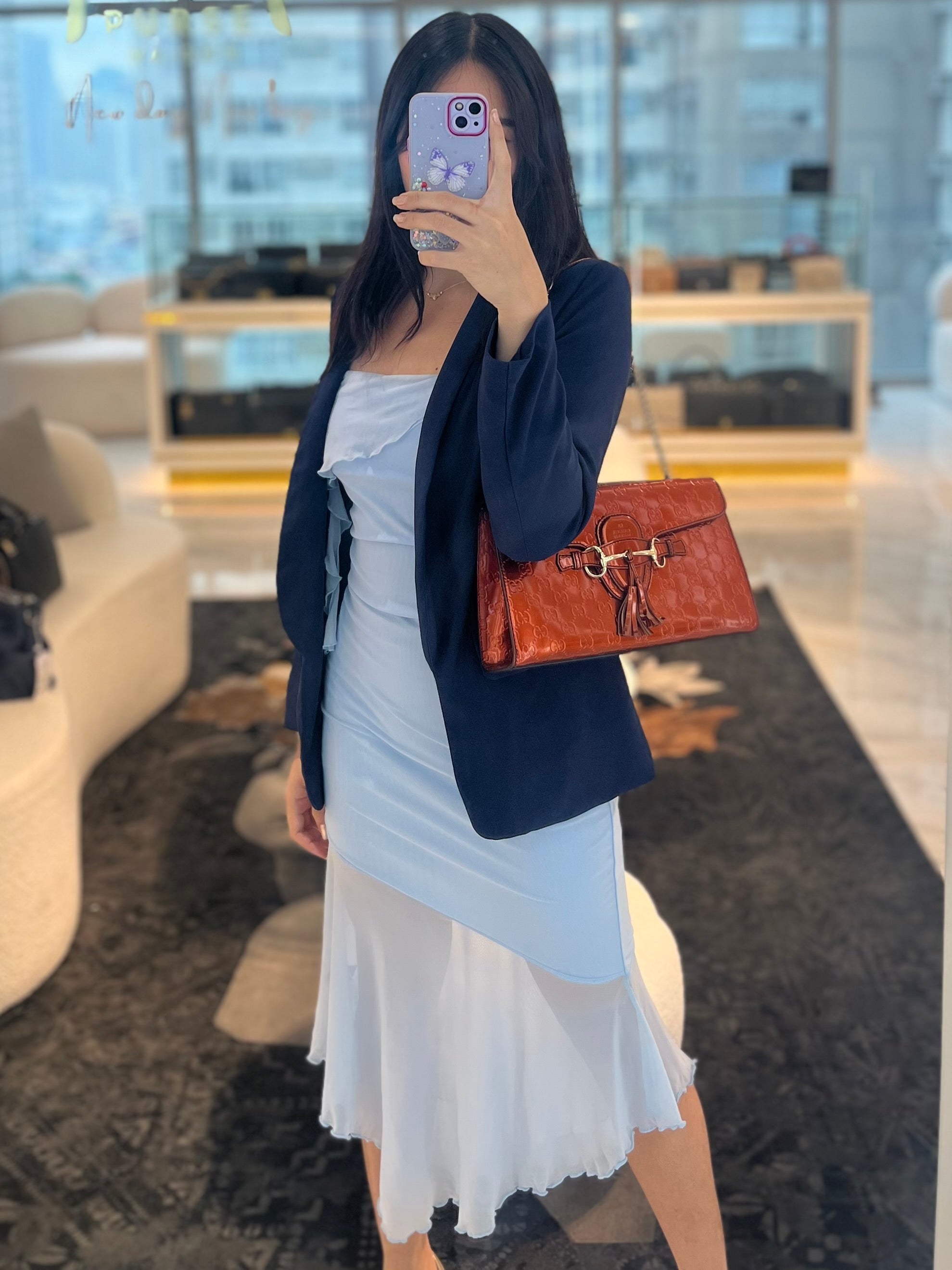 Emily Medium Metallic Guccissima Patent Orange Leather Chain Shoulder Bag | Purse Maison Luxury Bags Shop