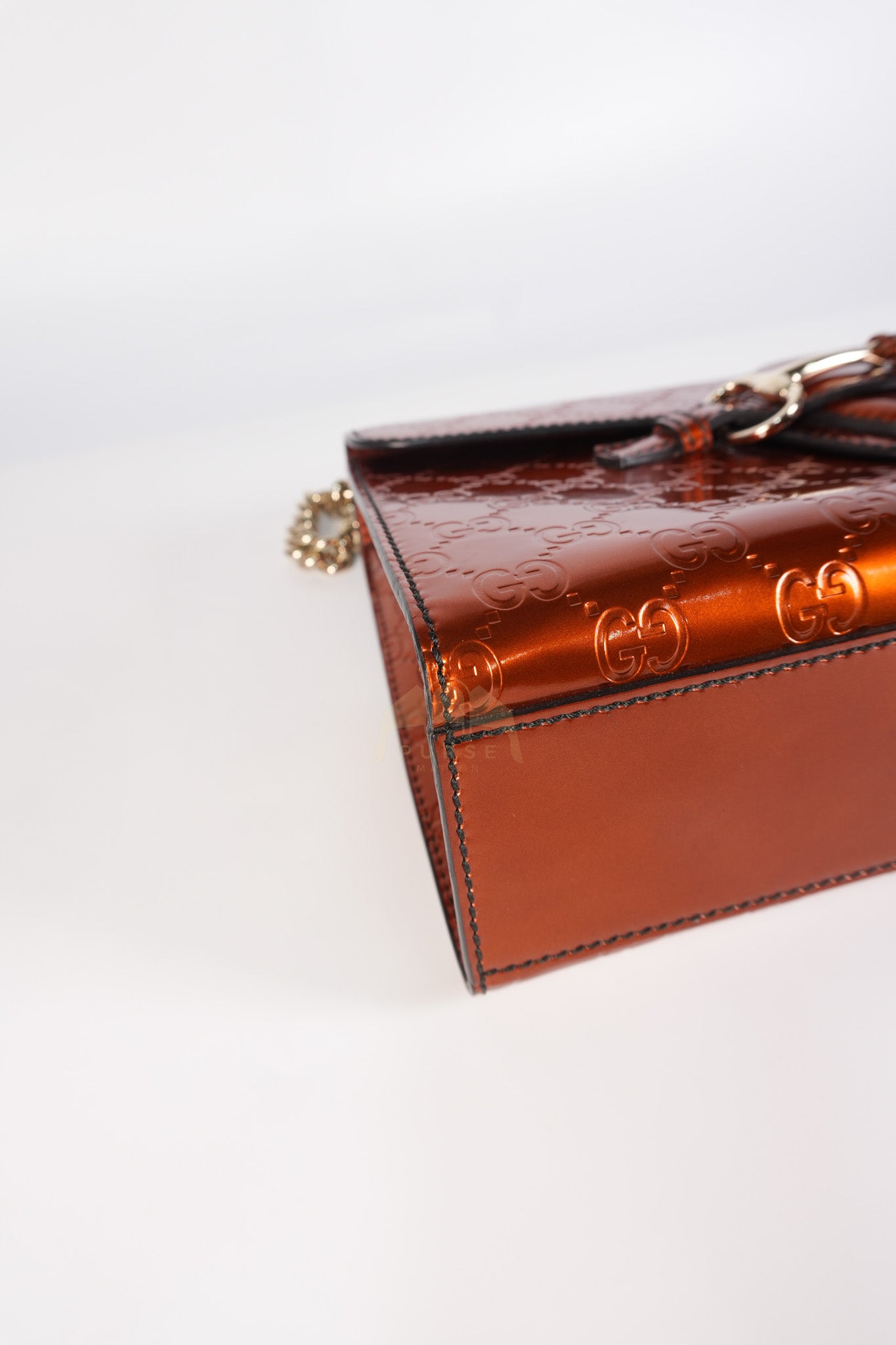 Emily Medium Metallic Guccissima Patent Orange Leather Chain Shoulder Bag | Purse Maison Luxury Bags Shop