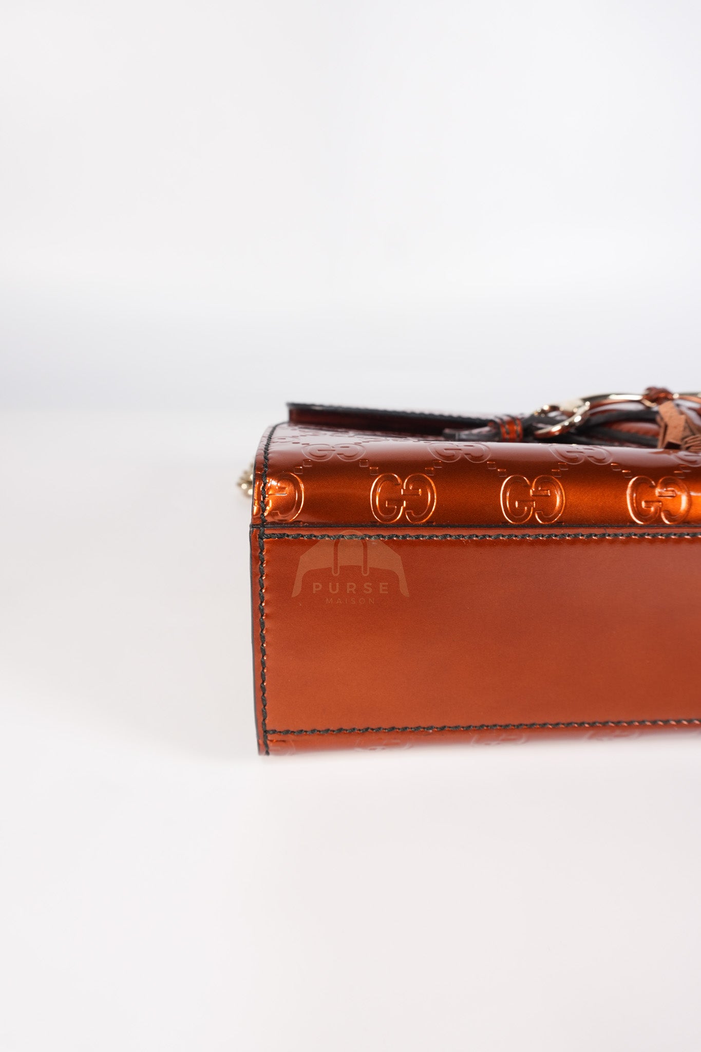 Emily Medium Metallic Guccissima Patent Orange Leather Chain Shoulder Bag | Purse Maison Luxury Bags Shop