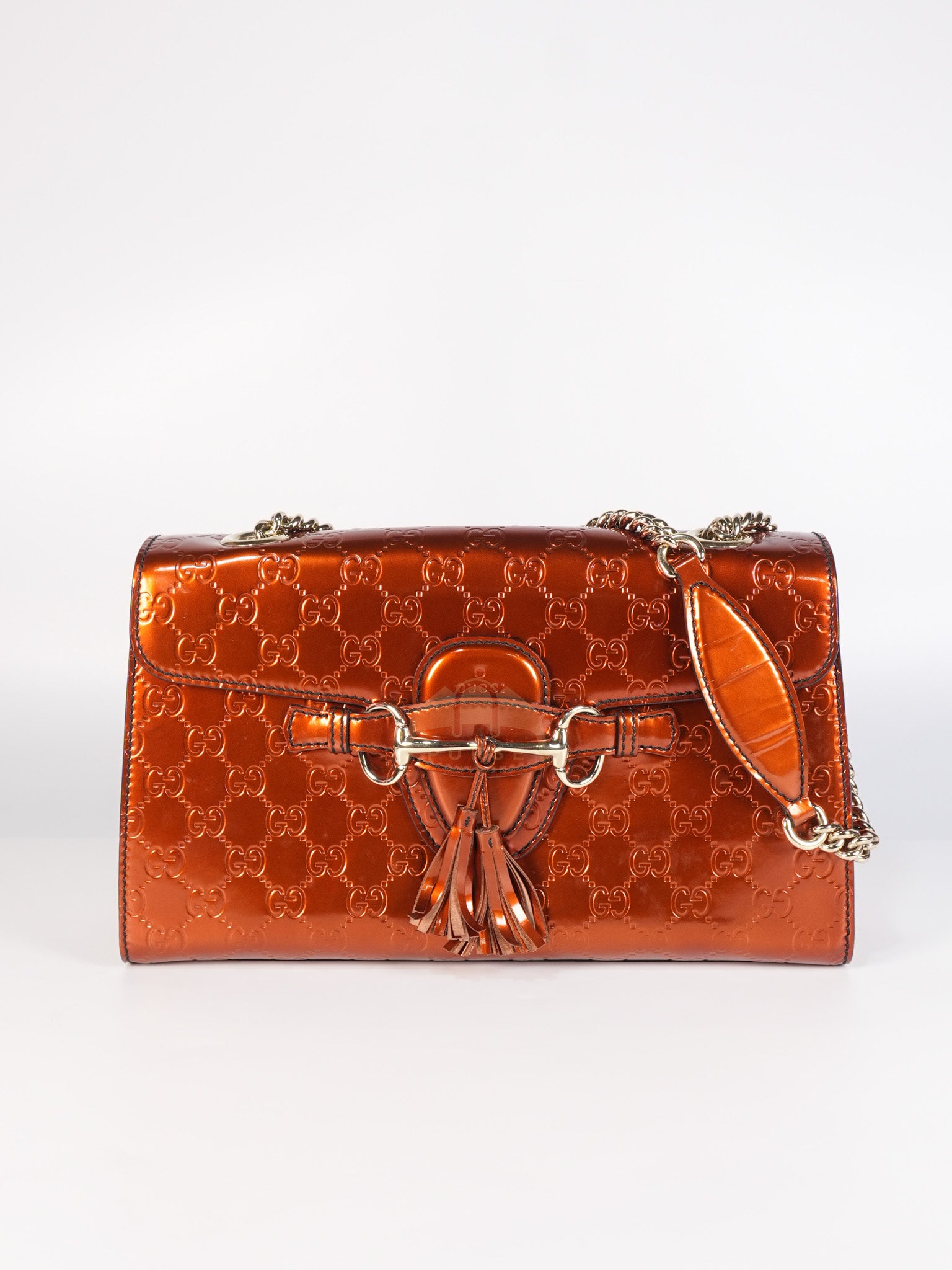 Emily Medium Metallic Guccissima Patent Orange Leather Chain Shoulder Bag | Purse Maison Luxury Bags Shop