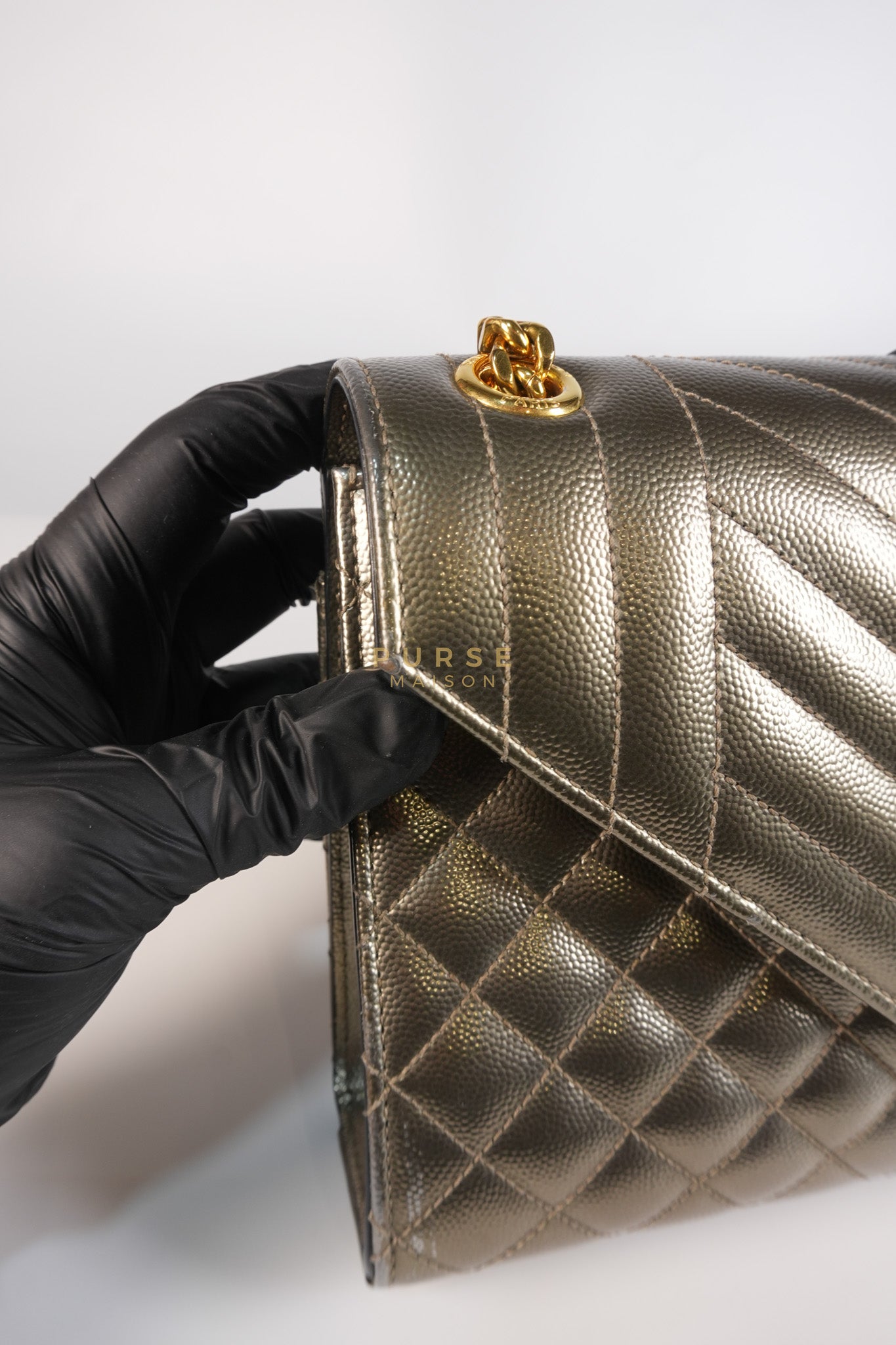 Envelope Bag in Metallic Grain de Poudre Leather | Purse Maison Luxury Bags Shop