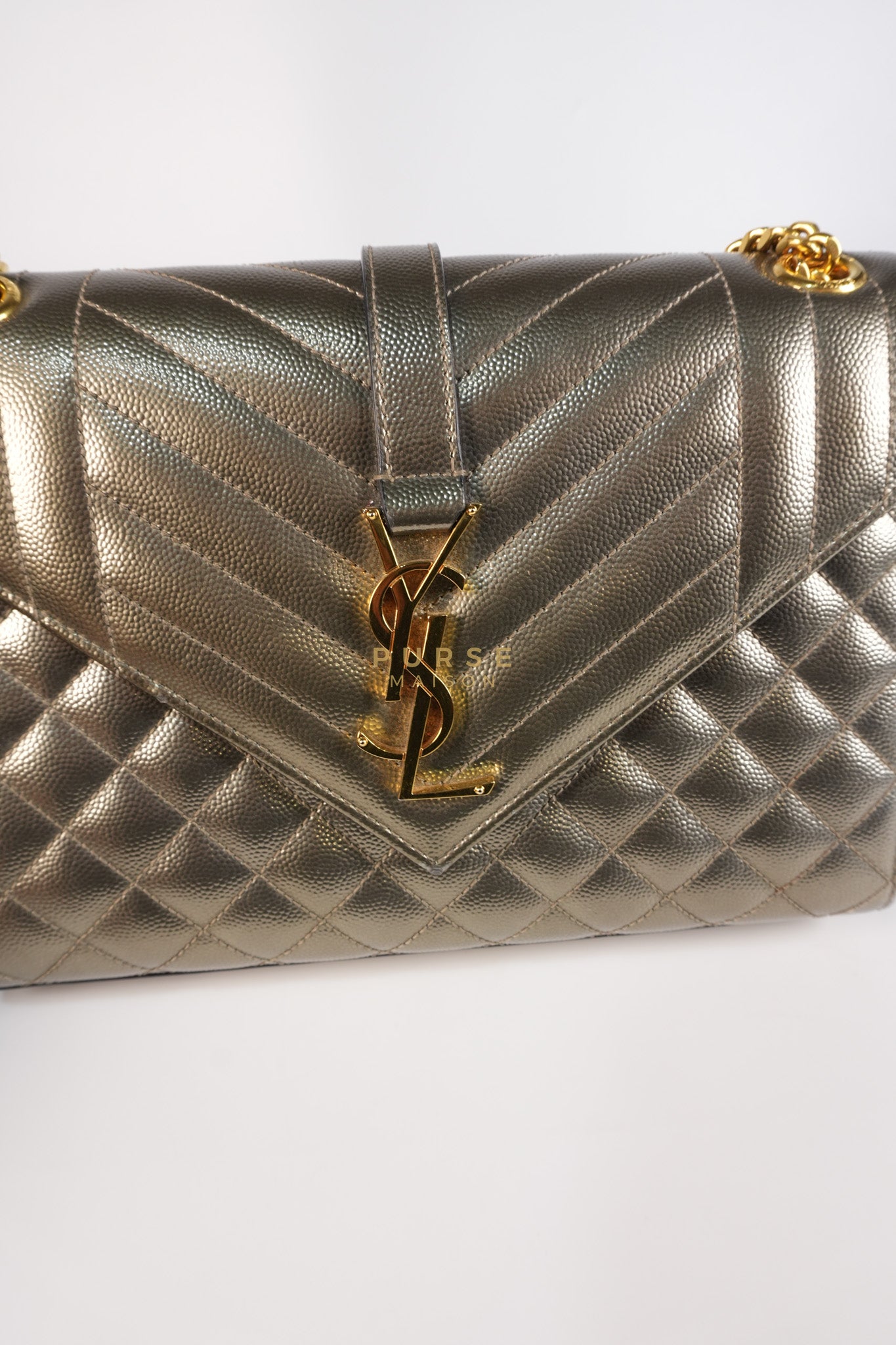 Envelope Bag in Metallic Grain de Poudre Leather | Purse Maison Luxury Bags Shop