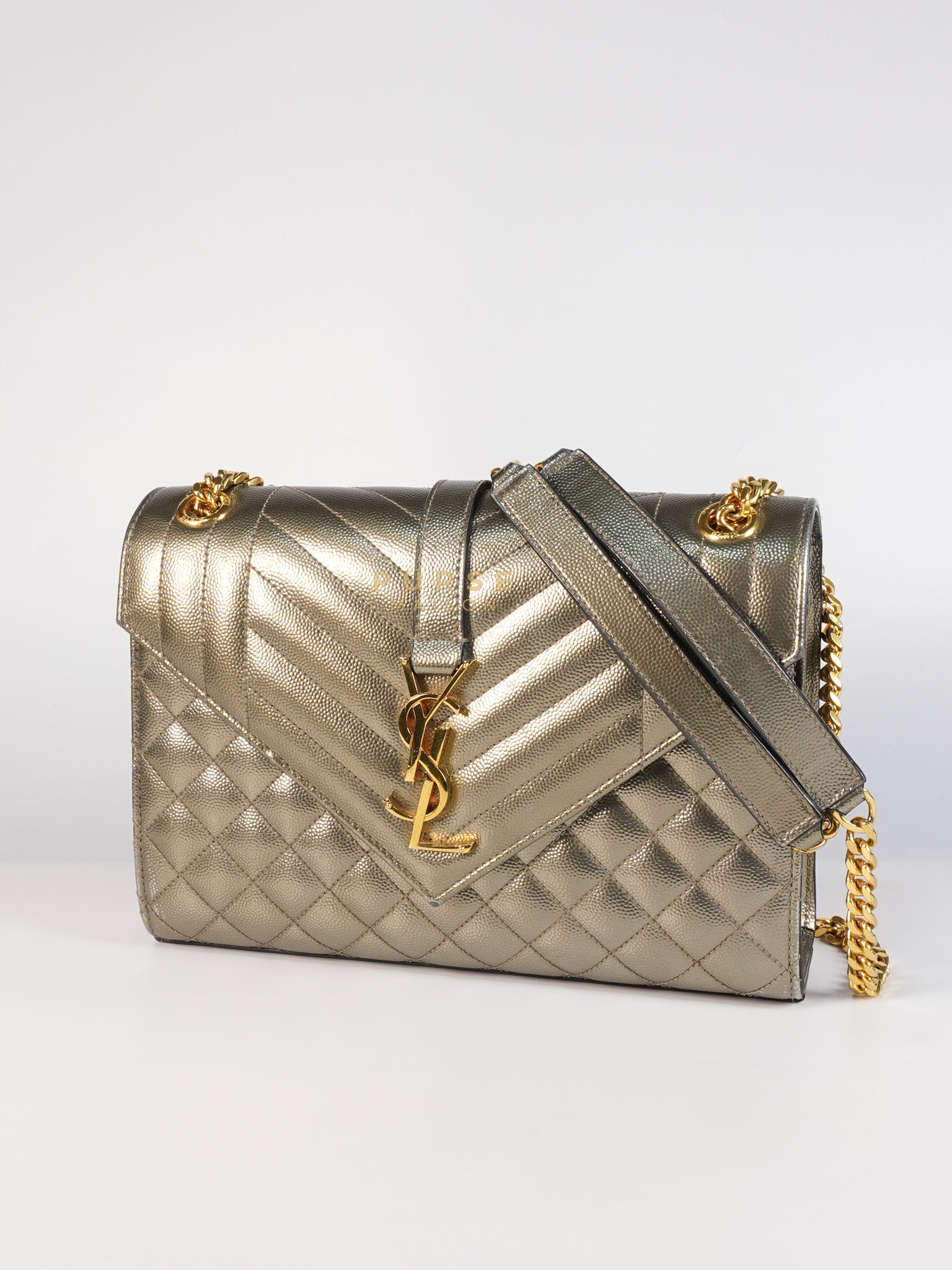 Envelope Bag in Metallic Grain de Poudre Leather | Purse Maison Luxury Bags Shop