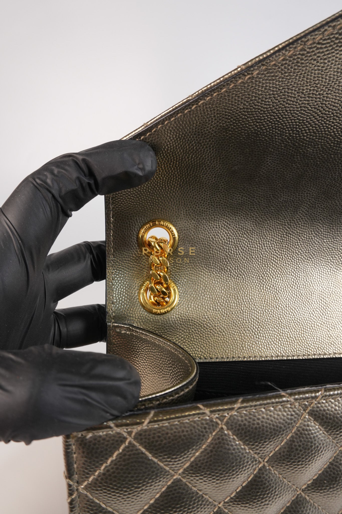 Envelope Bag in Metallic Grain de Poudre Leather | Purse Maison Luxury Bags Shop