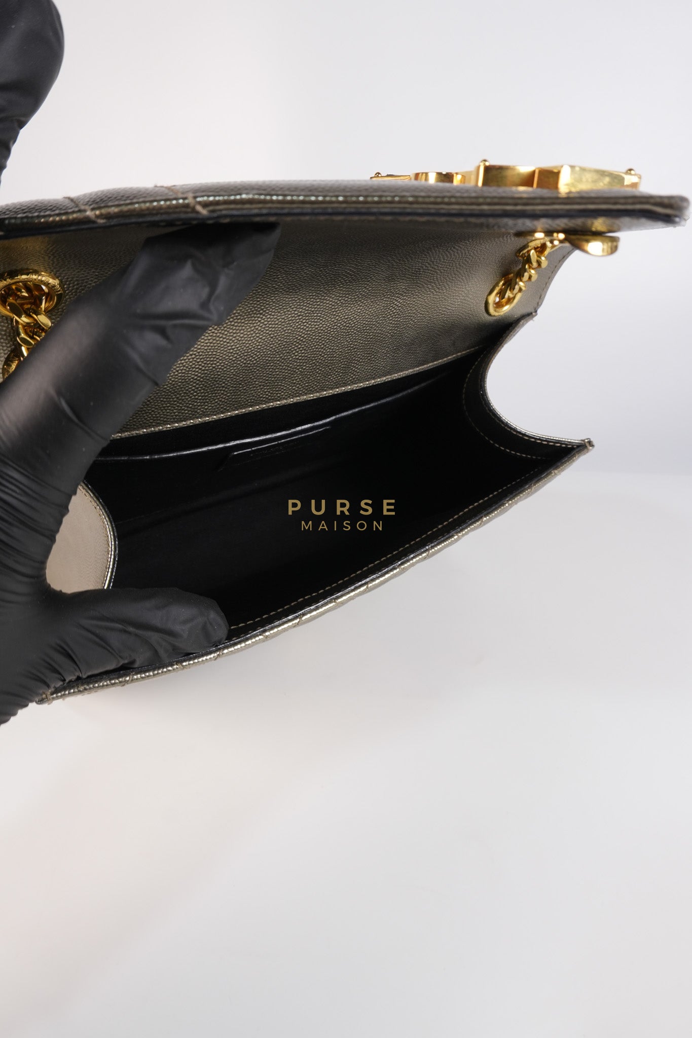 Envelope Bag in Metallic Grain de Poudre Leather | Purse Maison Luxury Bags Shop