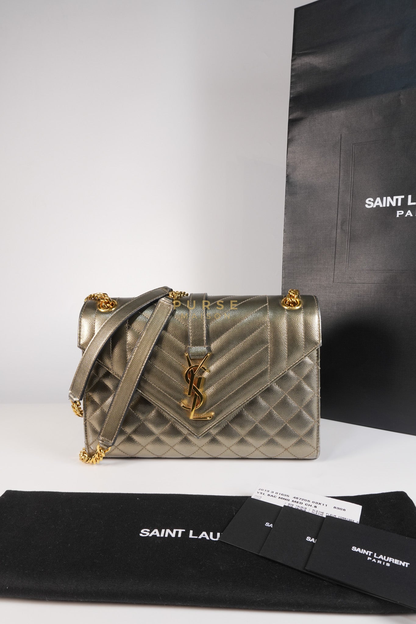 Envelope Bag in Metallic Grain de Poudre Leather | Purse Maison Luxury Bags Shop