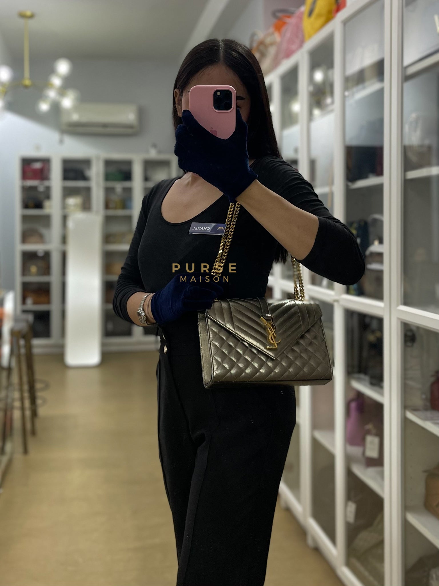 Envelope Bag in Metallic Grain de Poudre Leather | Purse Maison Luxury Bags Shop