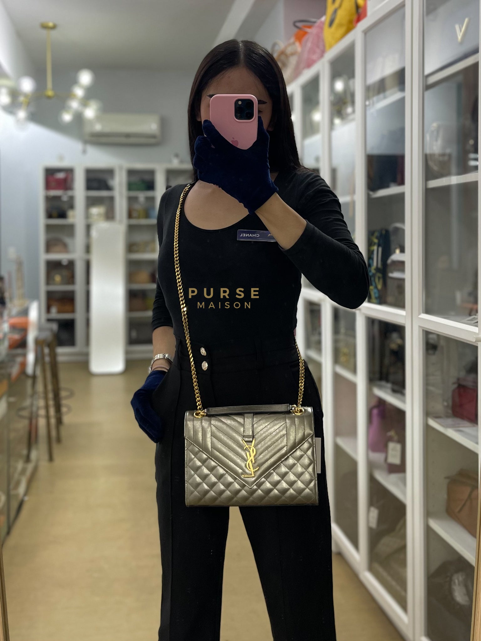 Envelope Bag in Metallic Grain de Poudre Leather | Purse Maison Luxury Bags Shop