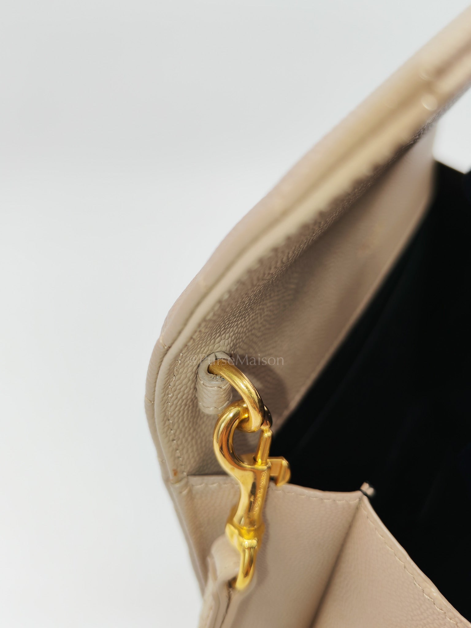 Envelope Clutch Bag in Beige Grain De Poudre Leather & Gold Hardware | Purse Maison Luxury Bags Shop