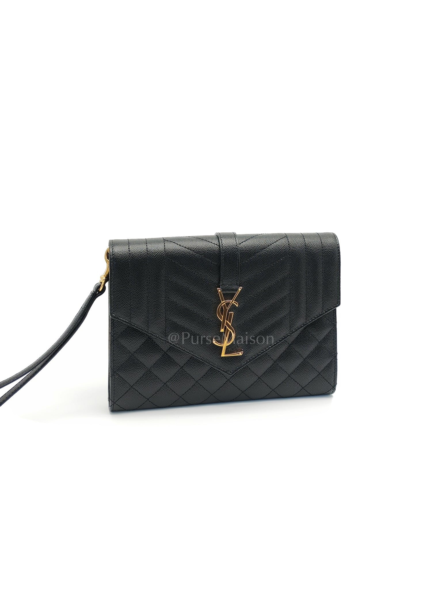 Envelope Clutch in Black Grained Calfskin Leather | Purse Maison Luxury Bags Shop