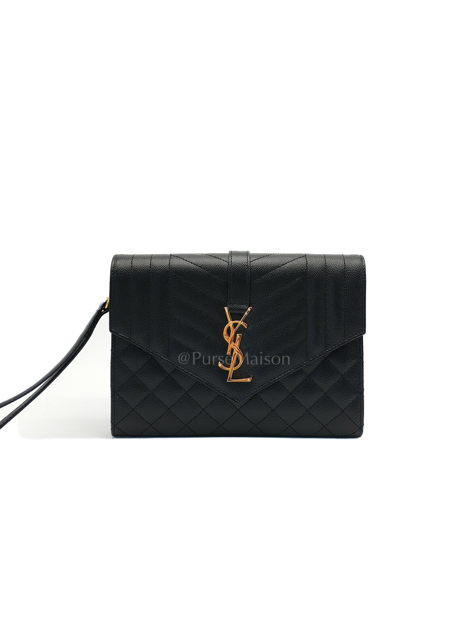 Envelope Clutch in Black Grained Calfskin Leather | Purse Maison Luxury Bags Shop