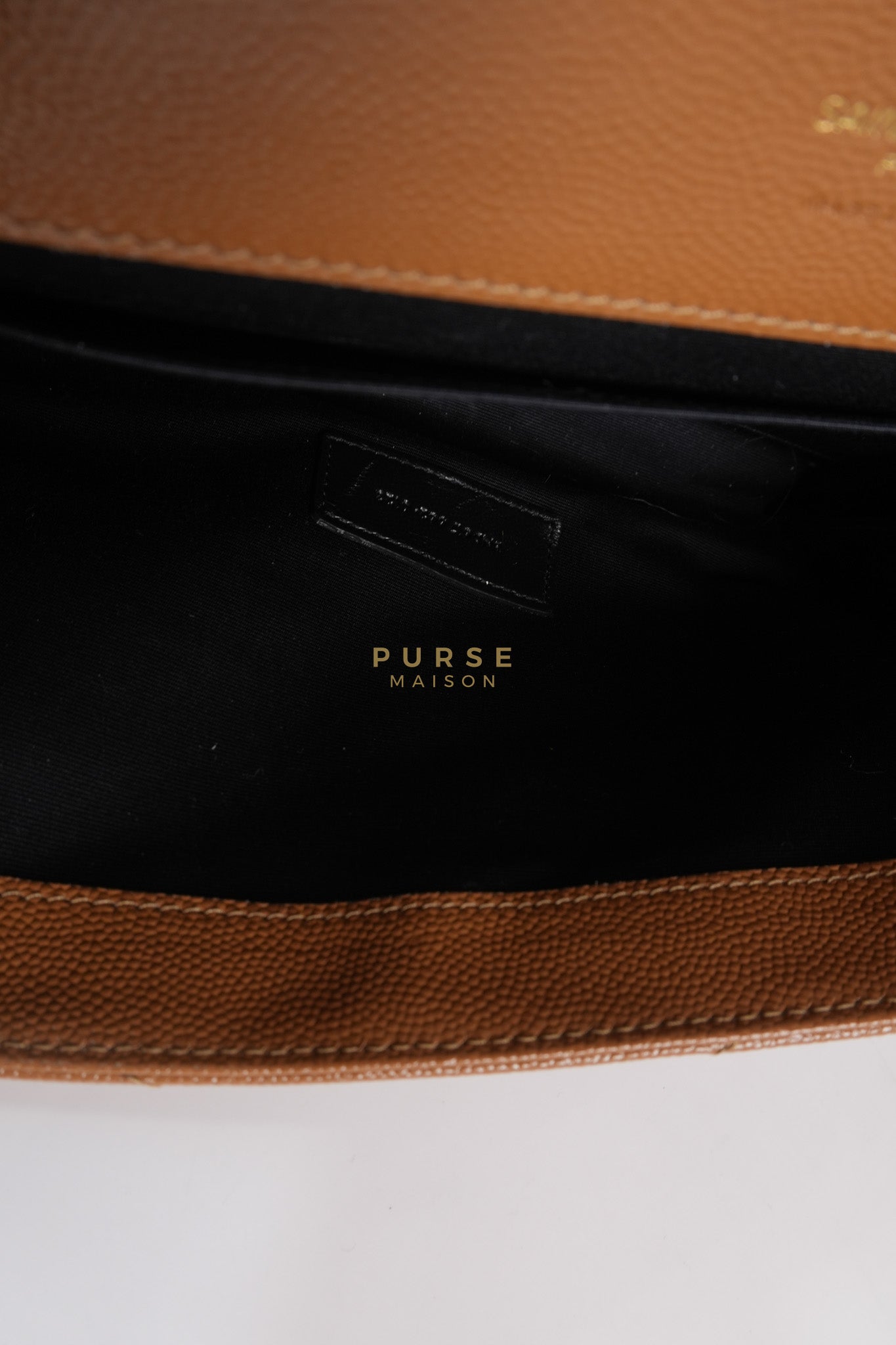 Envelope Clutch in Dark Caramel Cassandre Matellase Leather & Gold Hardware | Purse Maison Luxury Bags Shop