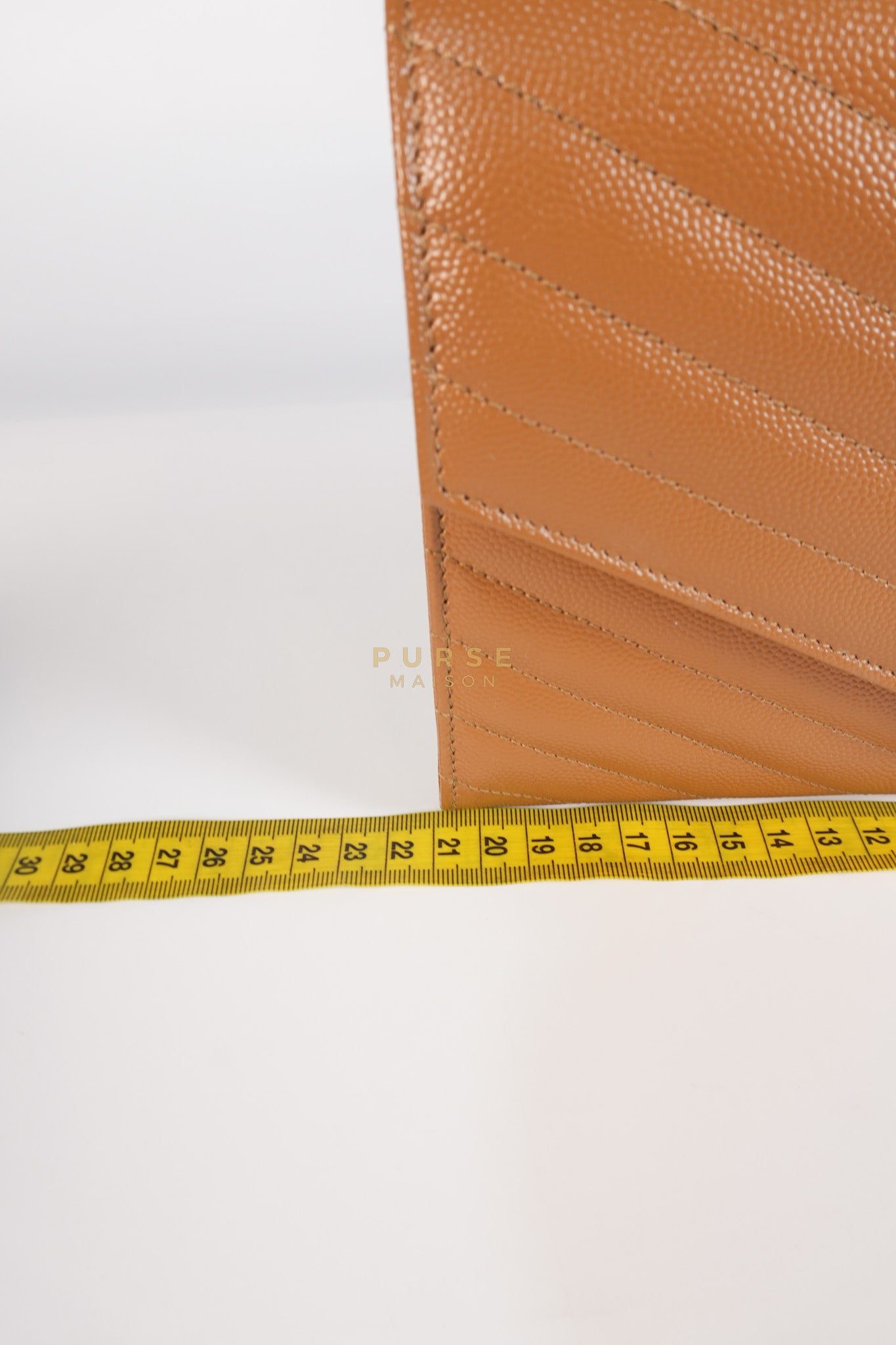 Envelope Clutch in Dark Caramel Cassandre Matellase Leather & Gold Hardware | Purse Maison Luxury Bags Shop