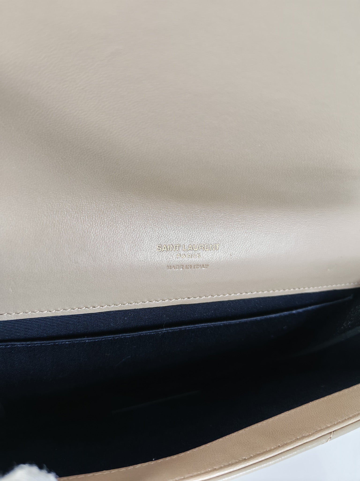 Envelope Clutch in Taupe Cassandre Matellase Calfskin Leather & Gold Hardware | Purse Maison Luxury Bags Shop