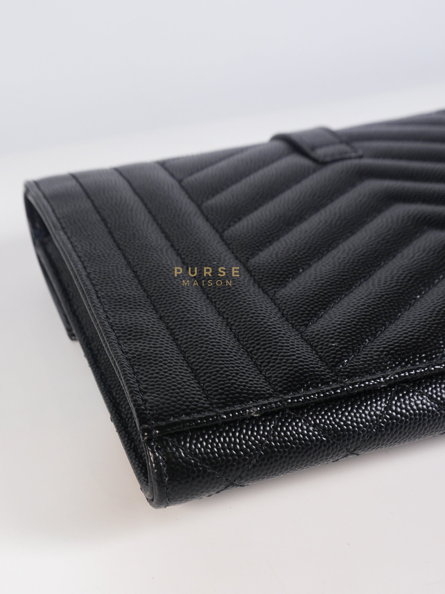 Envelope Flap Pouch in Black Mix Matelassé Grain De Poudre Leather & Gold Hardware | Purse Maison Luxury Bags Shop