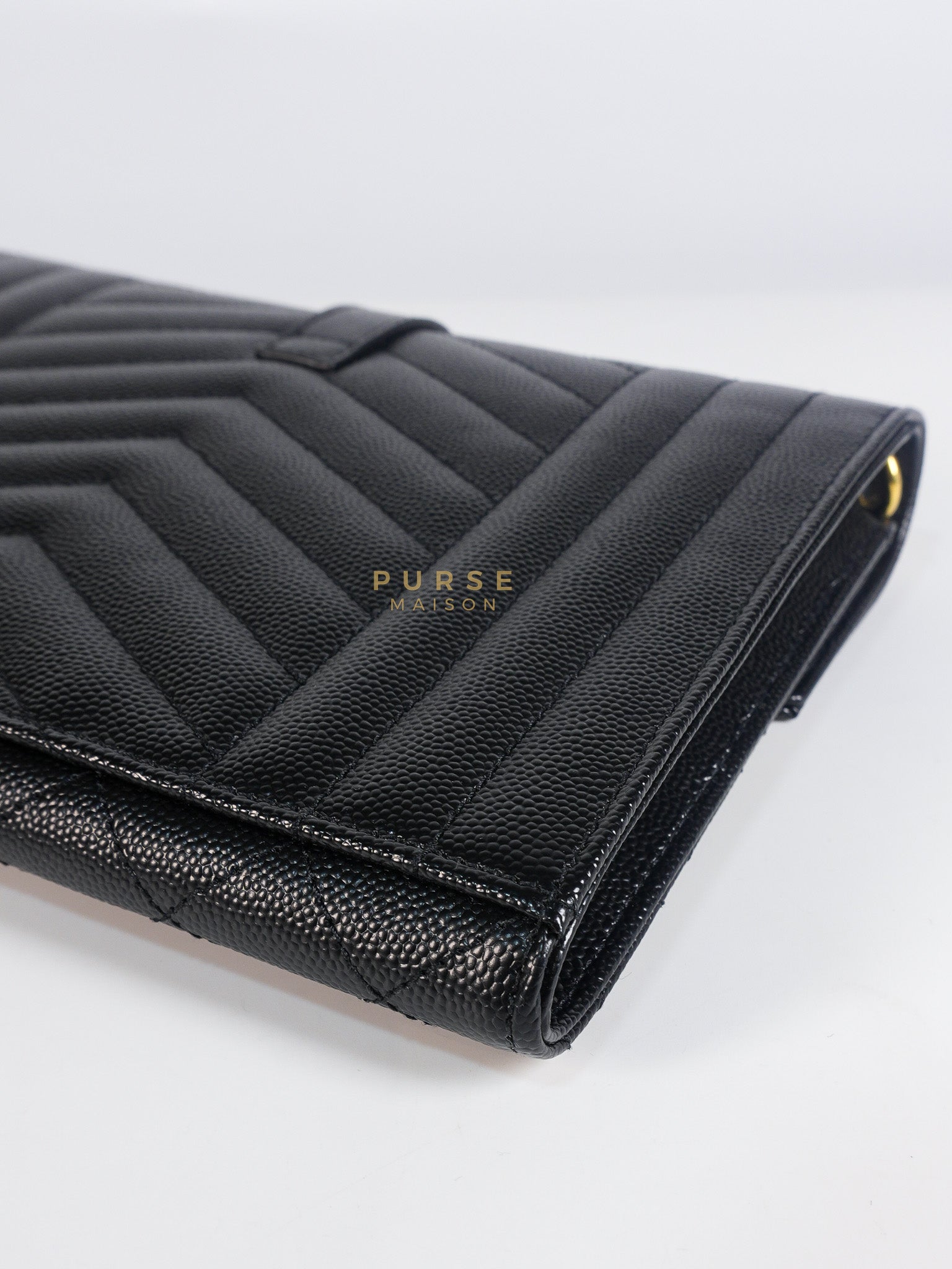 Envelope Flap Pouch in Black Mix Matelassé Grain De Poudre Leather & Gold Hardware | Purse Maison Luxury Bags Shop