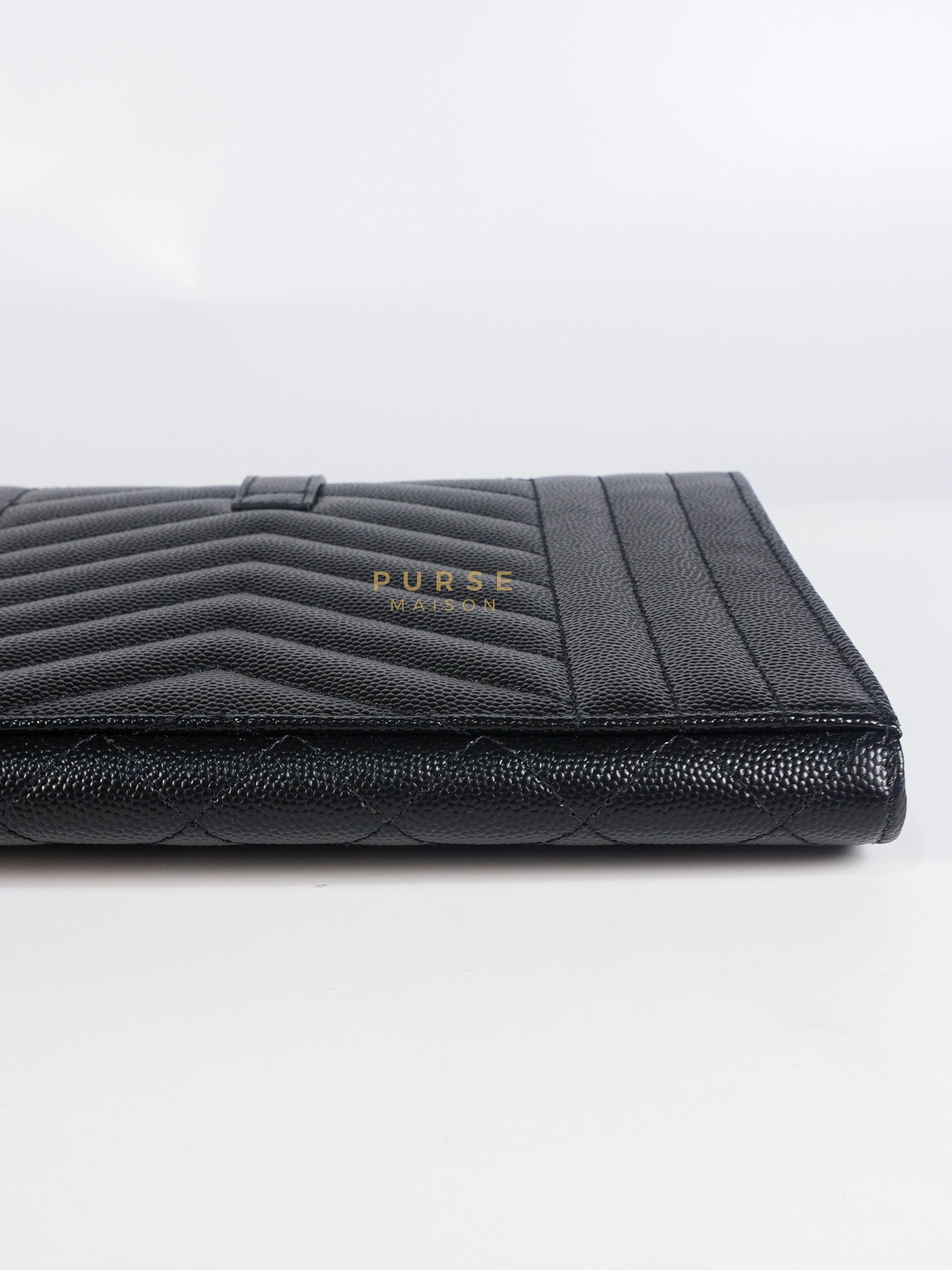 Envelope Flap Pouch in Black Mix Matelassé Grain De Poudre Leather & Gold Hardware | Purse Maison Luxury Bags Shop