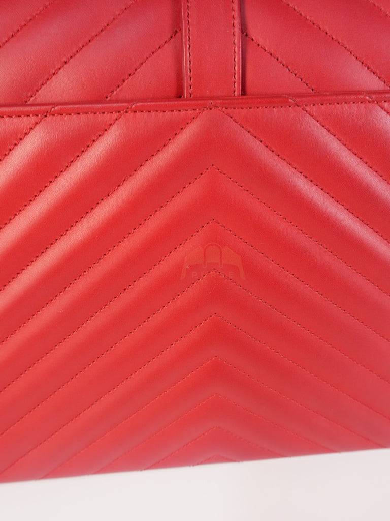 Envelope Large in Red Smooth Chevron Leather and Gold Hardware Shoulder Bag | Purse Maison Luxury Bags Shop