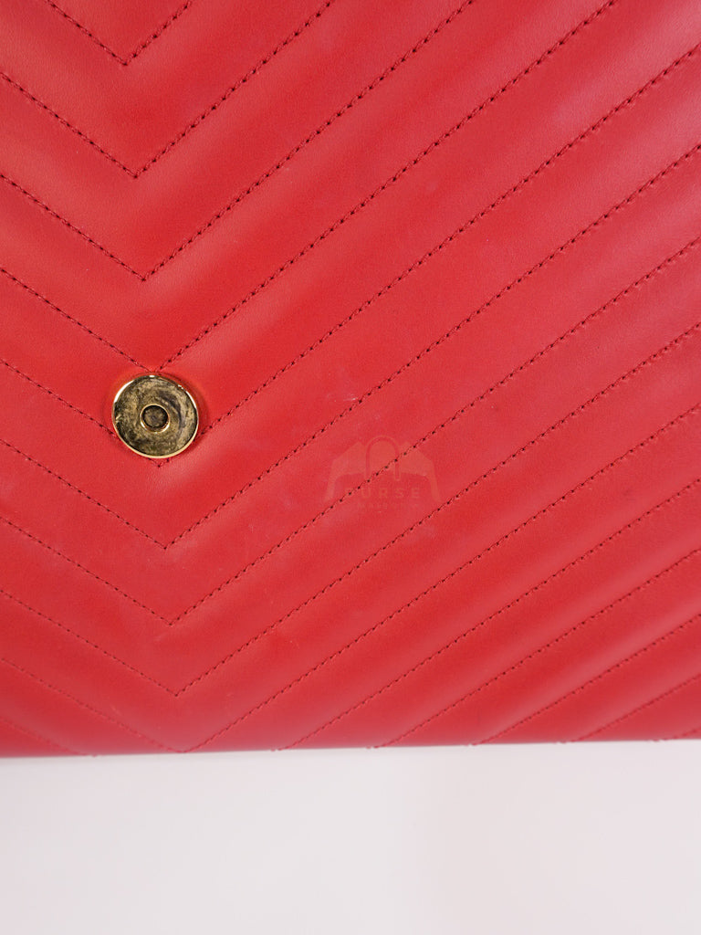 Envelope Large in Red Smooth Chevron Leather and Gold Hardware Shoulder Bag | Purse Maison Luxury Bags Shop