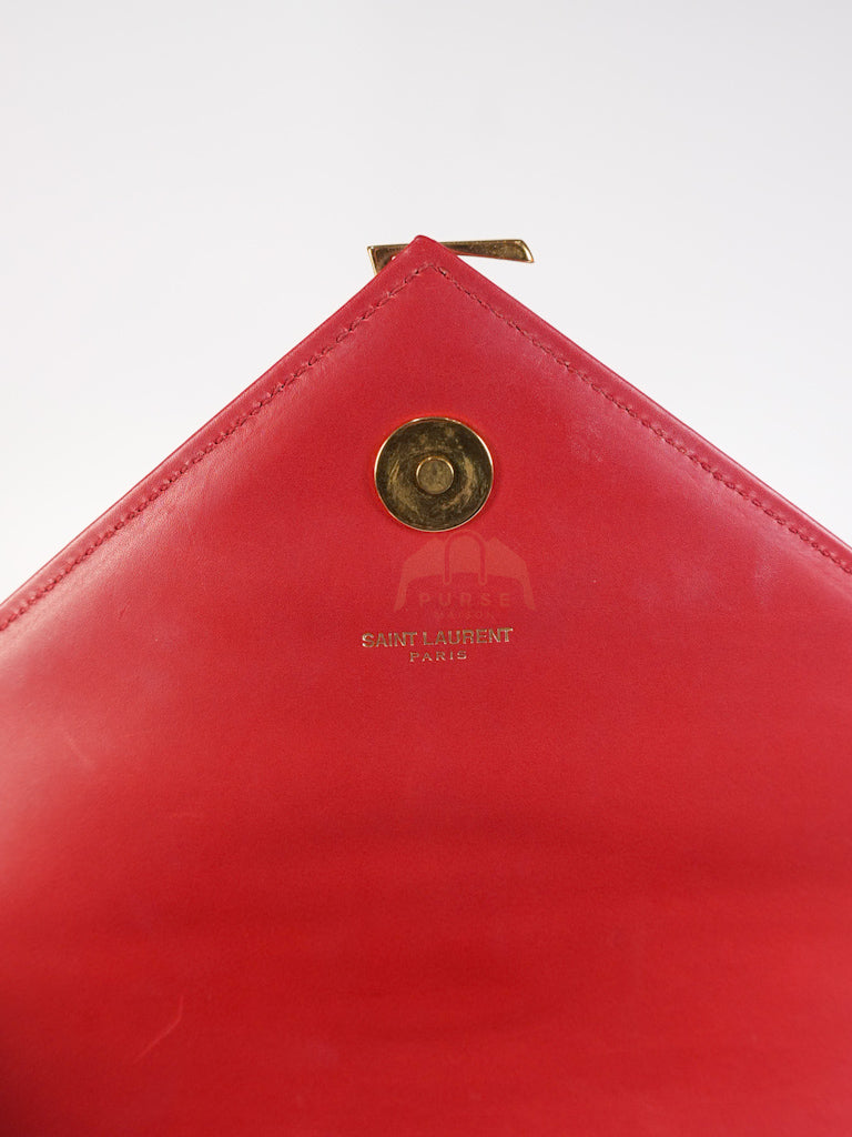 Envelope Large in Red Smooth Chevron Leather and Gold Hardware Shoulder Bag | Purse Maison Luxury Bags Shop