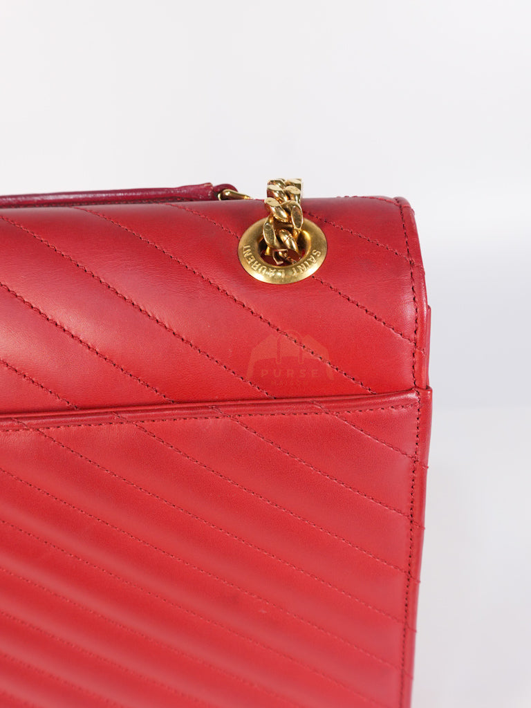 Envelope Large in Red Smooth Chevron Leather and Gold Hardware Shoulder Bag | Purse Maison Luxury Bags Shop