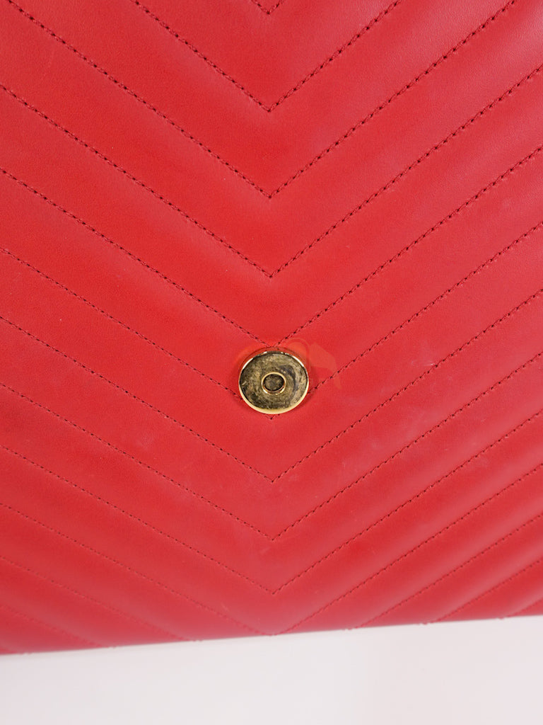Envelope Large in Red Smooth Chevron Leather and Gold Hardware Shoulder Bag | Purse Maison Luxury Bags Shop