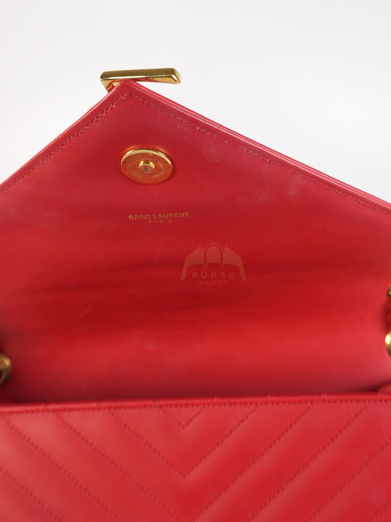 Envelope Large in Red Smooth Chevron Leather and Gold Hardware Shoulder Bag | Purse Maison Luxury Bags Shop