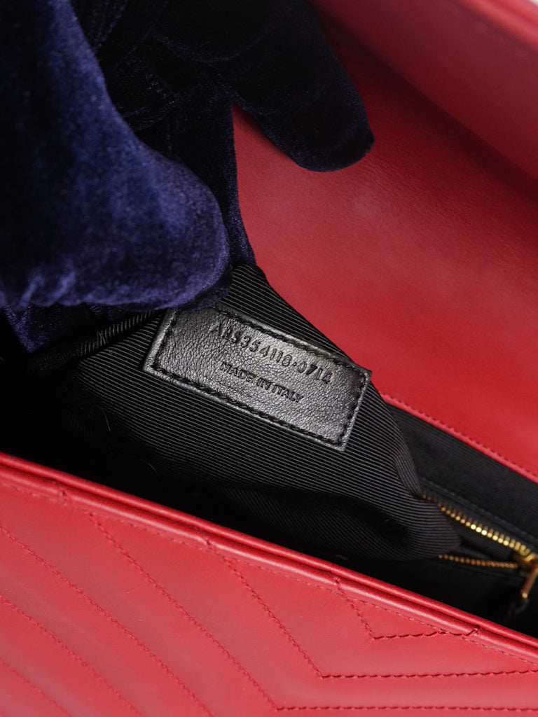 Envelope Large in Red Smooth Chevron Leather and Gold Hardware Shoulder Bag | Purse Maison Luxury Bags Shop